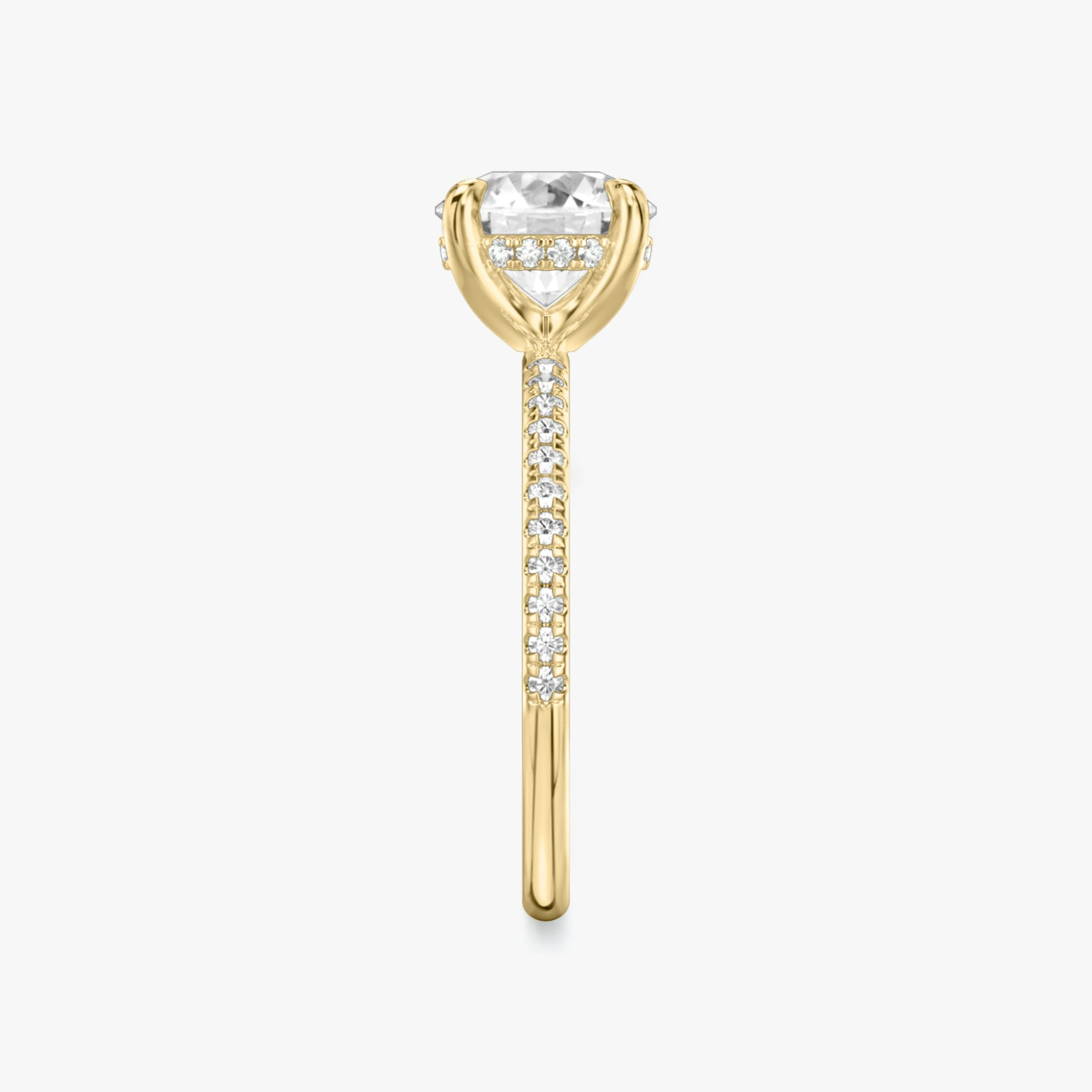 The Classic Hidden Halo | Round Brilliant | 18k | Yellow Gold | bandAccent: Pavé | bandWidth: standard | caratWeight: other | prongStyle: Plain | diamondOrientation: vertical