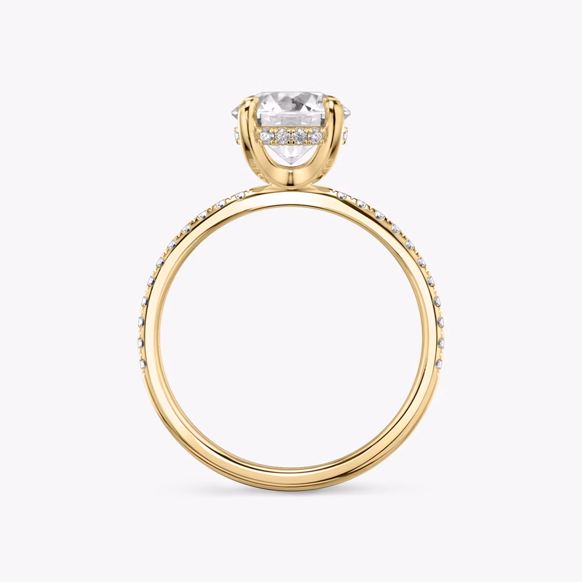 The Classic Hidden Halo | Round Brilliant | 18k | Yellow Gold | bandAccent: Pavé | bandWidth: standard | caratWeight: 1.5ct | prongStyle: Plain | diamondOrientation: vertical