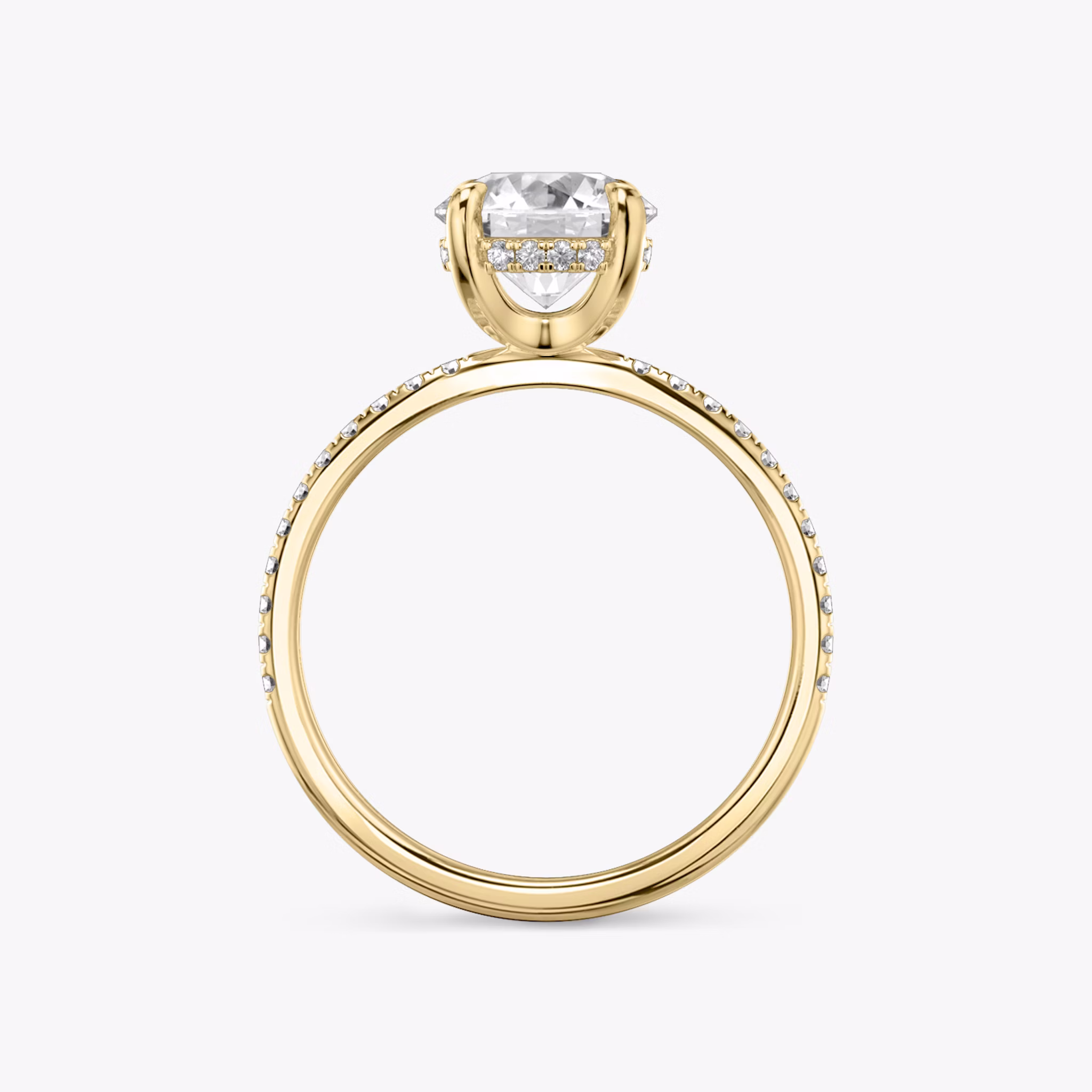 The Classic Hidden Halo | Round Brilliant | 18k | Yellow Gold | bandAccent: Pavé | bandWidth: standard | caratWeight: other | prongStyle: Plain | diamondOrientation: vertical