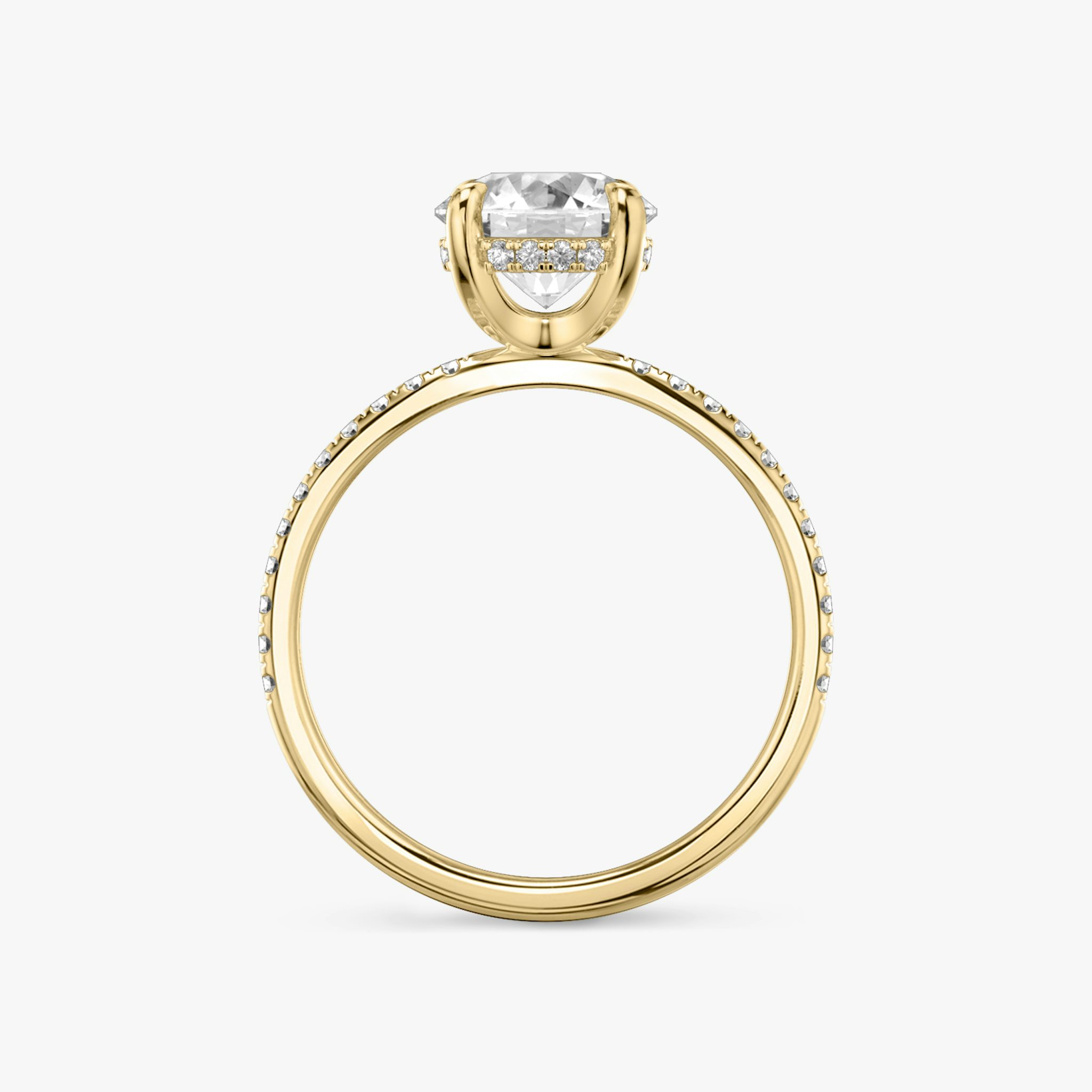 The Classic Hidden Halo | Round Brilliant | 18k | Yellow Gold | bandAccent: Pavé | bandWidth: standard | caratWeight: other | prongStyle: Plain | diamondOrientation: vertical