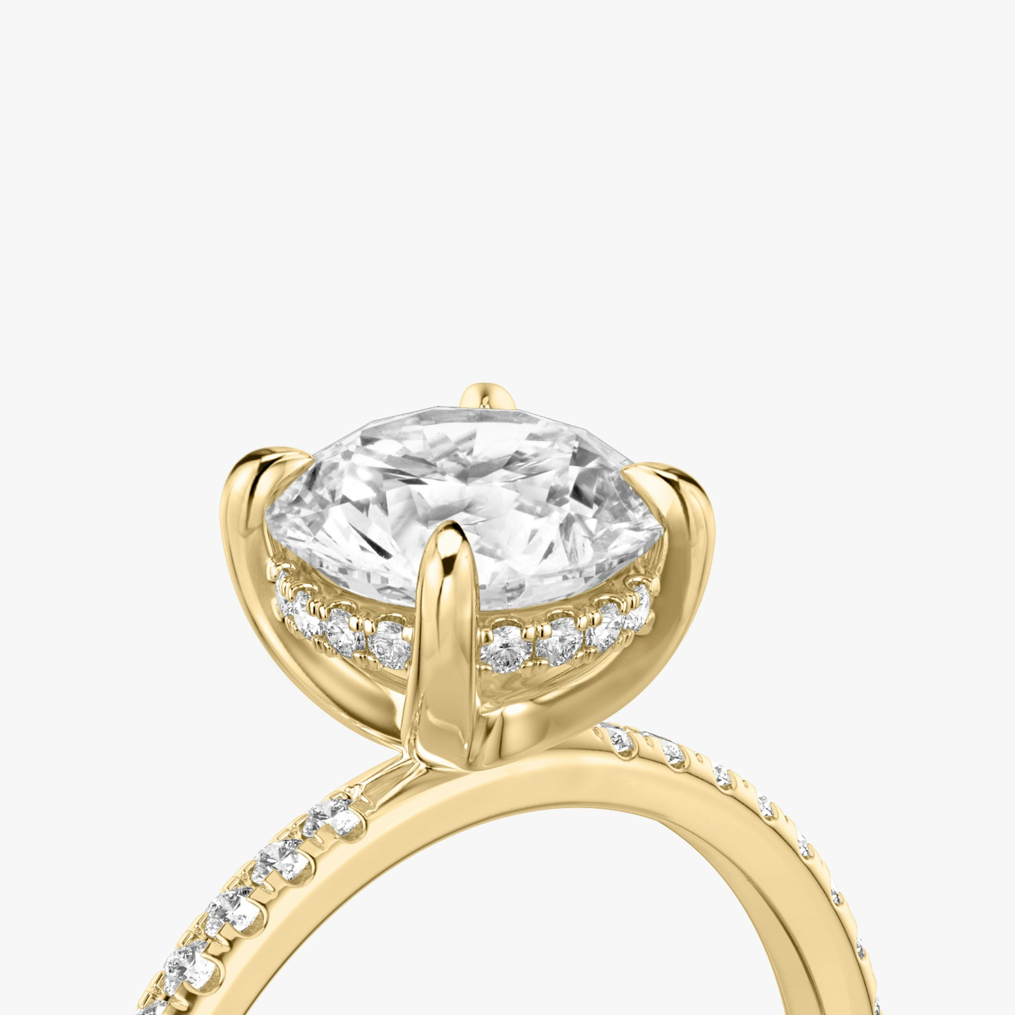 The Classic Hidden Halo | Round Brilliant | 18k | Yellow Gold | bandAccent: Pavé | bandWidth: standard | caratWeight: other | prongStyle: Plain | diamondOrientation: vertical