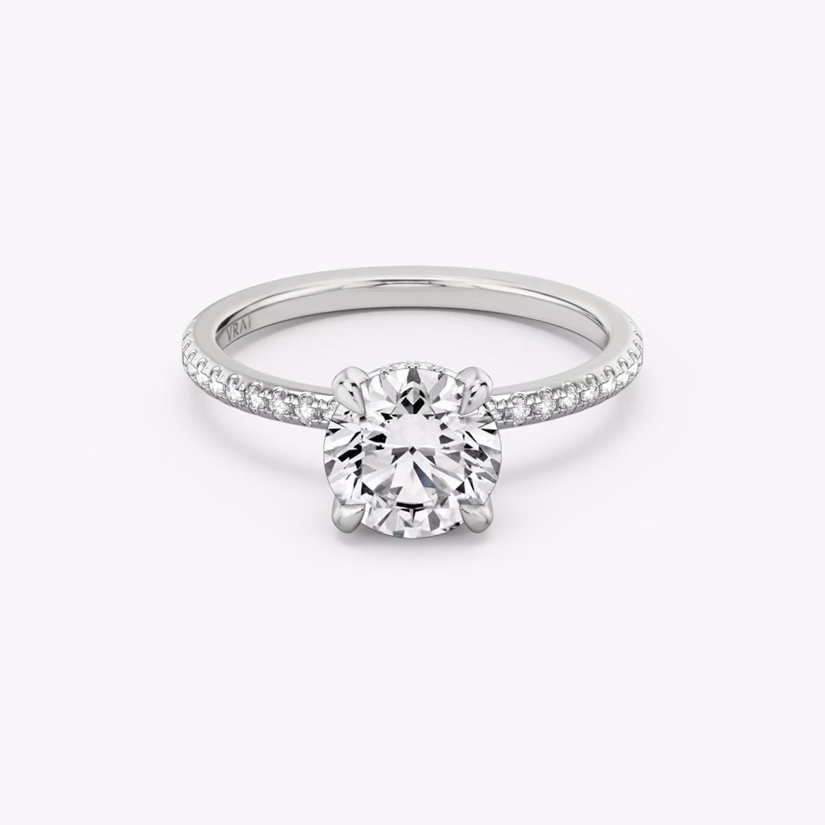 The Classic Hidden Halo | Round Brilliant | 18k | White Gold | bandAccent: Pavé | bandWidth: standard | caratWeight: 2.0ct | prongStyle: Plain | diamondOrientation: vertical