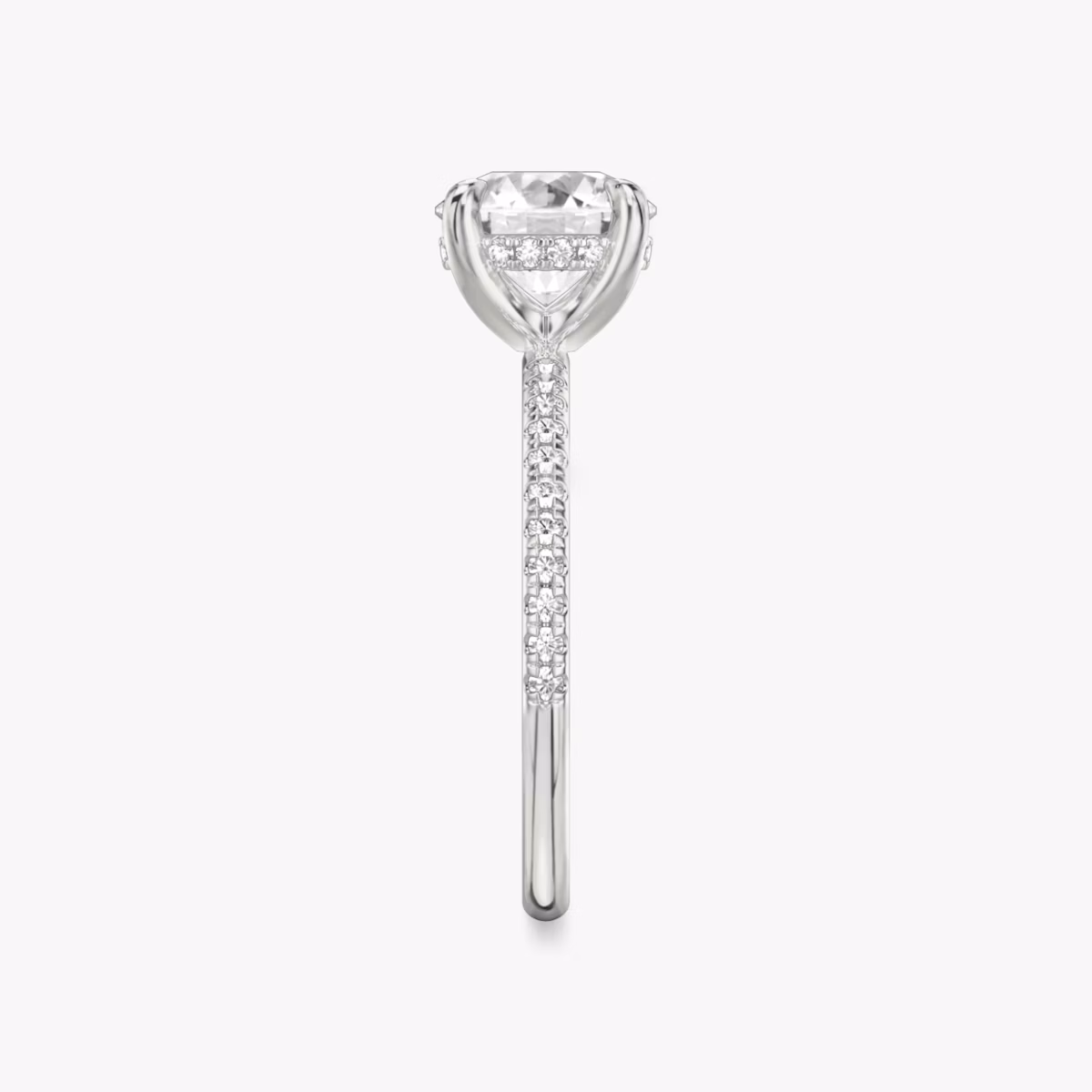 The Classic Hidden Halo | Round Brilliant | 18k | White Gold | bandAccent: Pavé | bandWidth: standard | caratWeight: 2.0ct | prongStyle: Plain | diamondOrientation: vertical