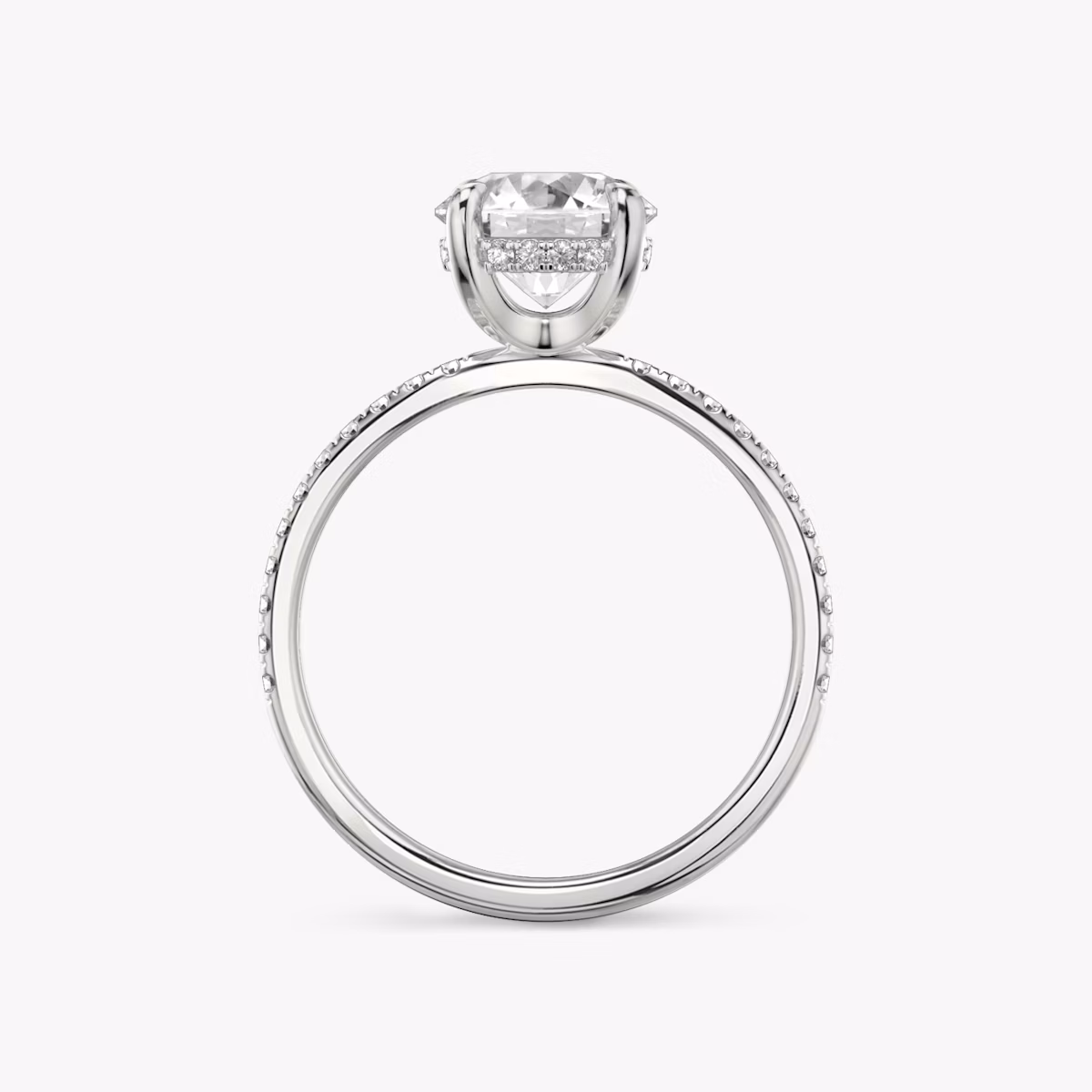 The Classic Hidden Halo | Round Brilliant | 18k | White Gold | bandAccent: Pavé | bandWidth: standard | caratWeight: 2.0ct | prongStyle: Plain | diamondOrientation: vertical