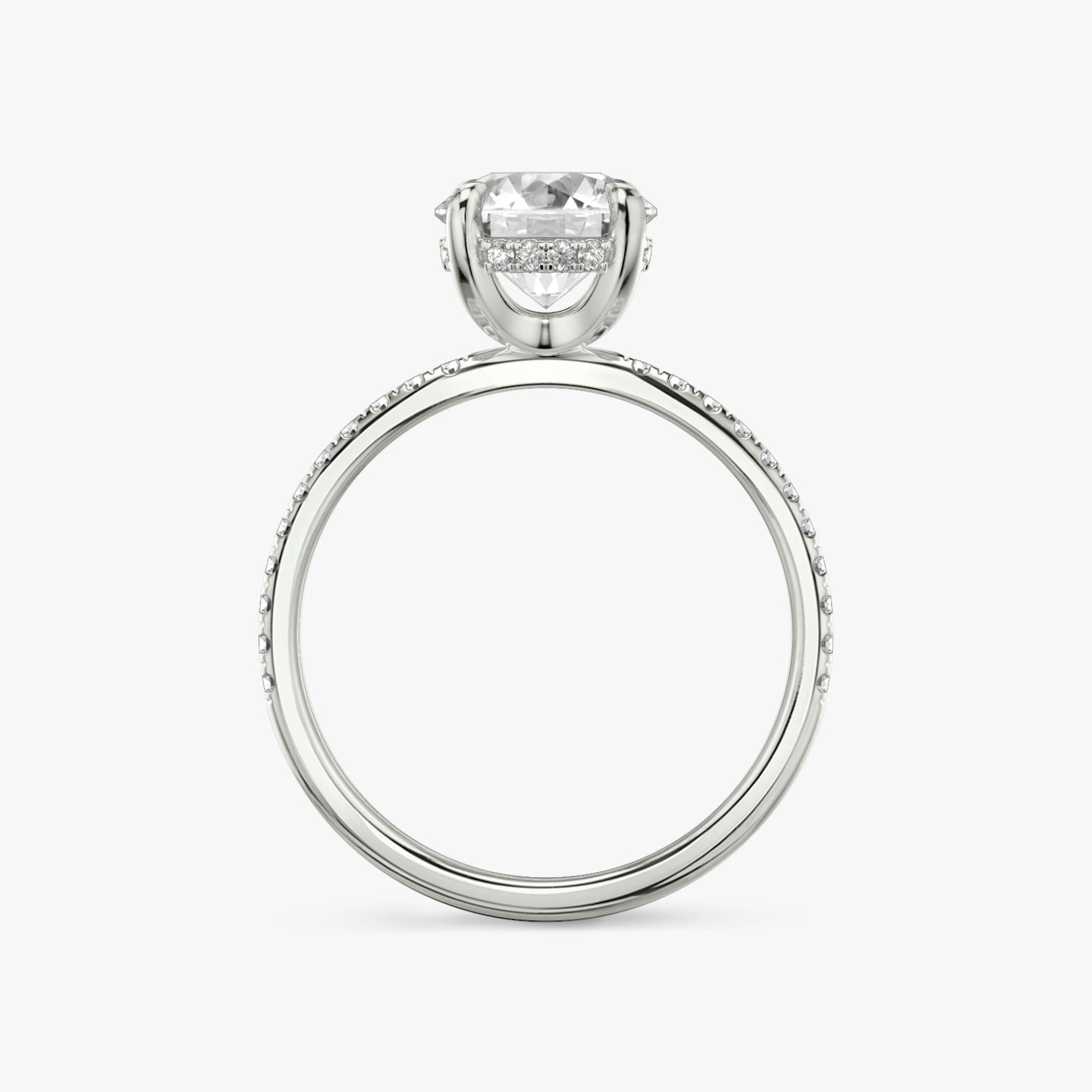The Classic Hidden Halo | Round Brilliant | Platinum | bandAccent: Pavé | bandWidth: standard | caratWeight: other | prongStyle: Plain | diamondOrientation: vertical