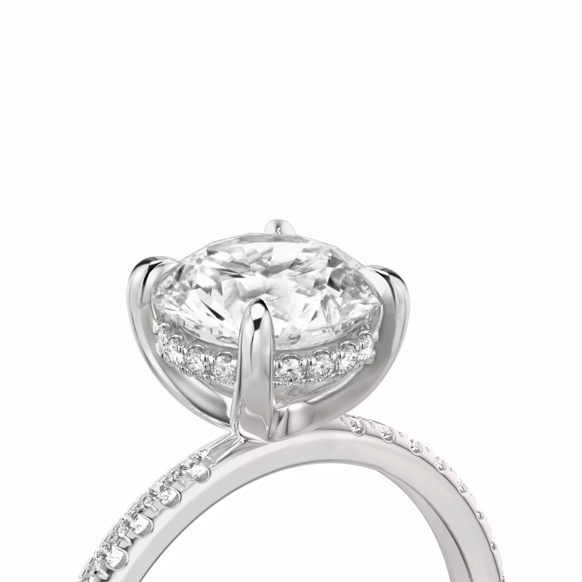 The Classic Hidden Halo | Round Brilliant | 18k | White Gold | bandAccent: Pavé | bandWidth: standard | caratWeight: 2.0ct | prongStyle: Plain | diamondOrientation: vertical