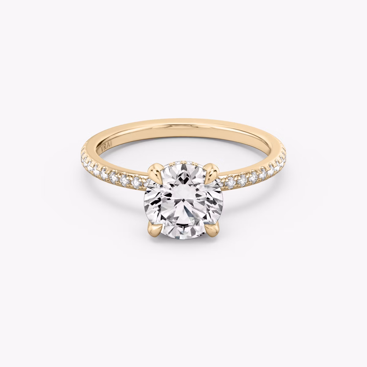 The Classic Hidden Halo | Round Brilliant | 14k | Rose Gold | bandAccent: Pavé | bandWidth: standard | caratWeight: 1.5ct | prongStyle: Plain | diamondOrientation: vertical