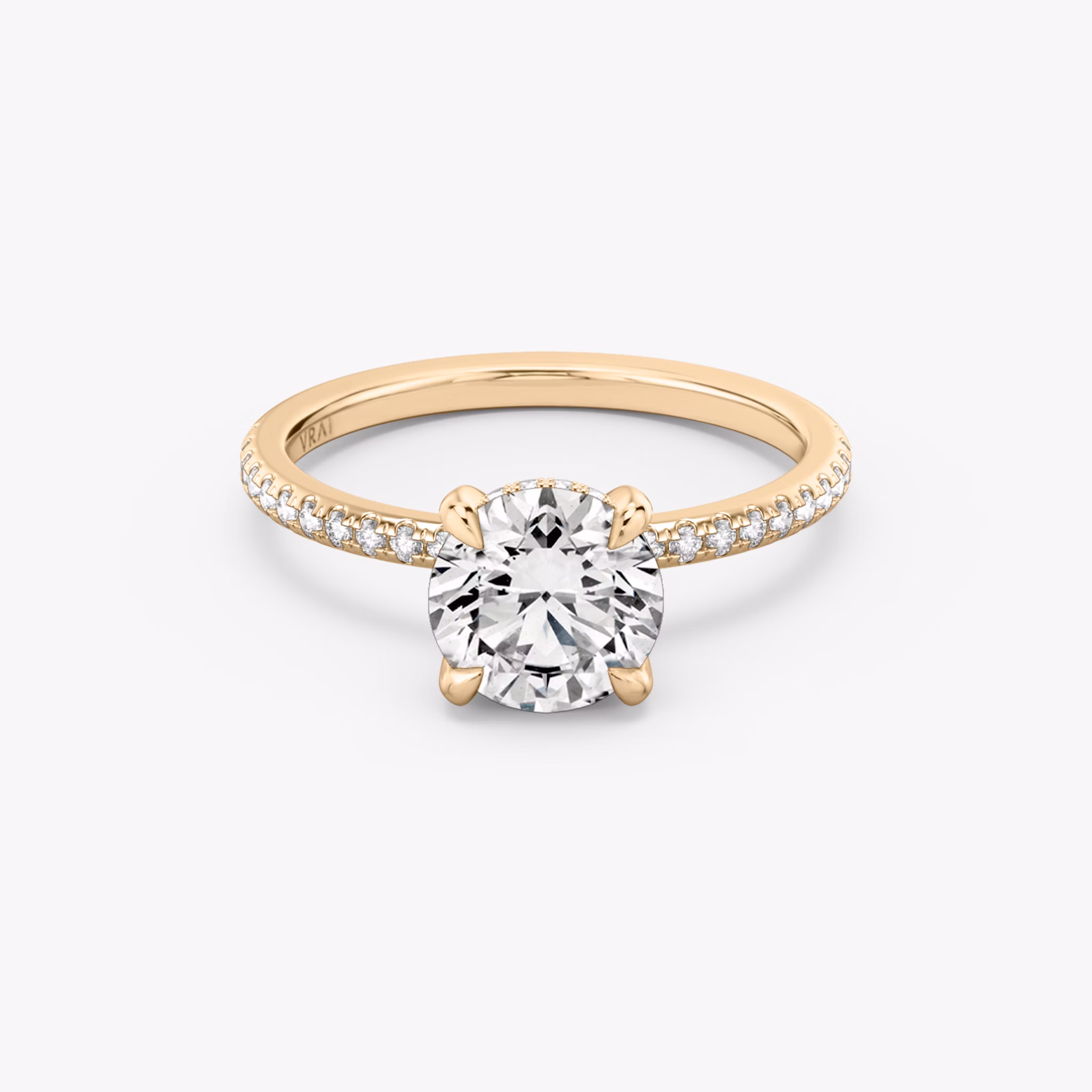 The Classic Hidden Halo | Round Brilliant | 14k | Rose Gold | bandAccent: Pavé | bandWidth: standard | caratWeight: other | prongStyle: Plain | diamondOrientation: vertical