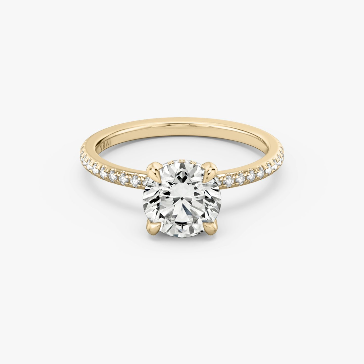 The Classic Hidden Halo | Round Brilliant | 14k | Rose Gold | bandAccent: Pavé | bandWidth: standard | caratWeight: 1.0ct | prongStyle: Plain | diamondOrientation: vertical