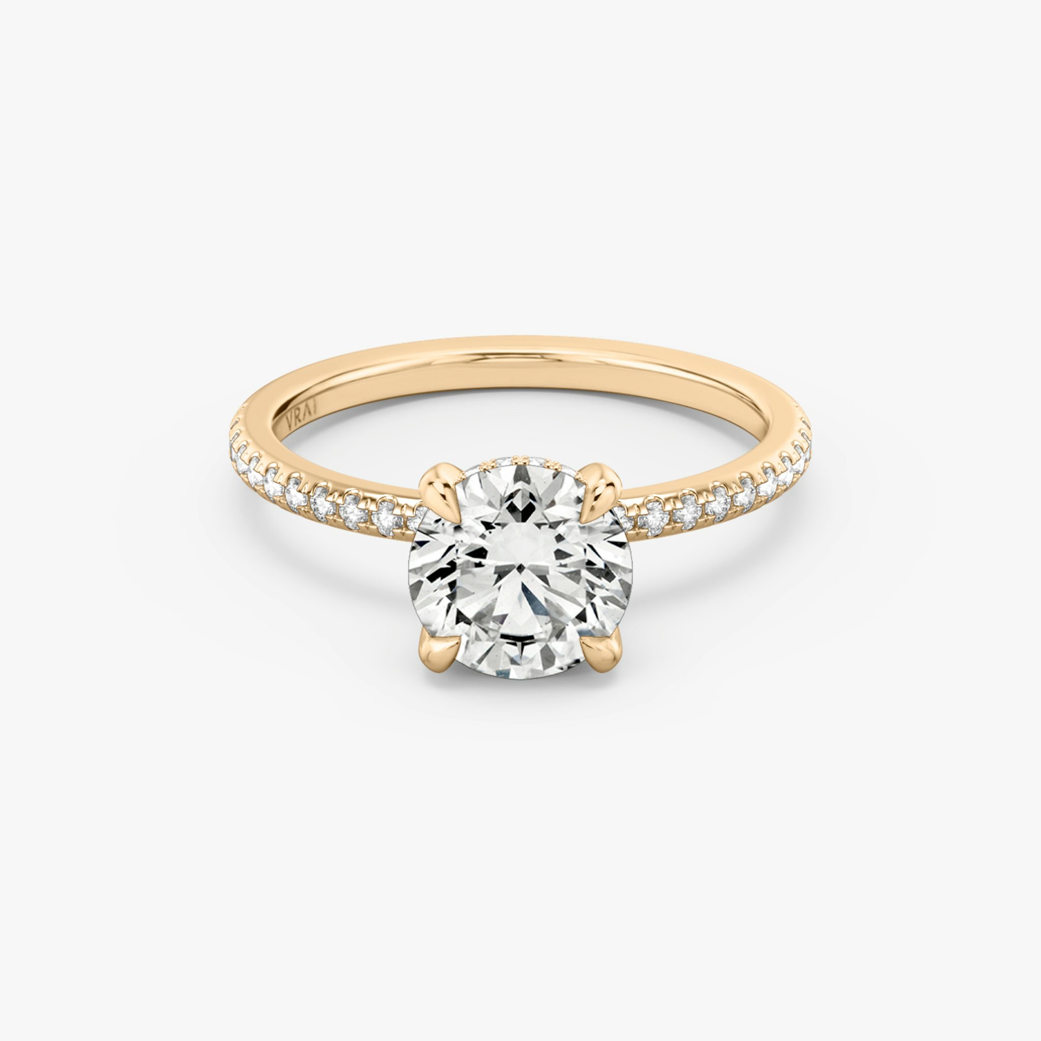 The Classic Hidden Halo | Round Brilliant | 14k | Rose Gold | bandAccent: Pavé | bandWidth: standard | caratWeight: other | prongStyle: Plain | diamondOrientation: vertical