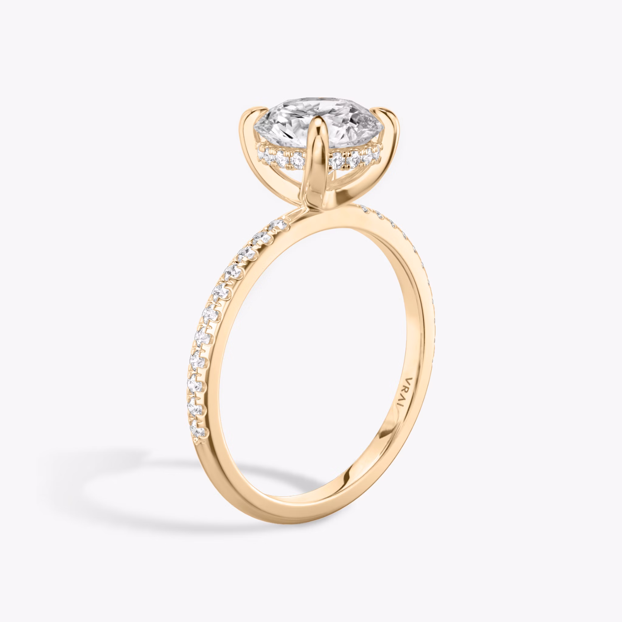 The Classic Hidden Halo | Round Brilliant | 14k | Rose Gold | bandAccent: Pavé | bandWidth: standard | caratWeight: other | prongStyle: Plain | diamondOrientation: vertical