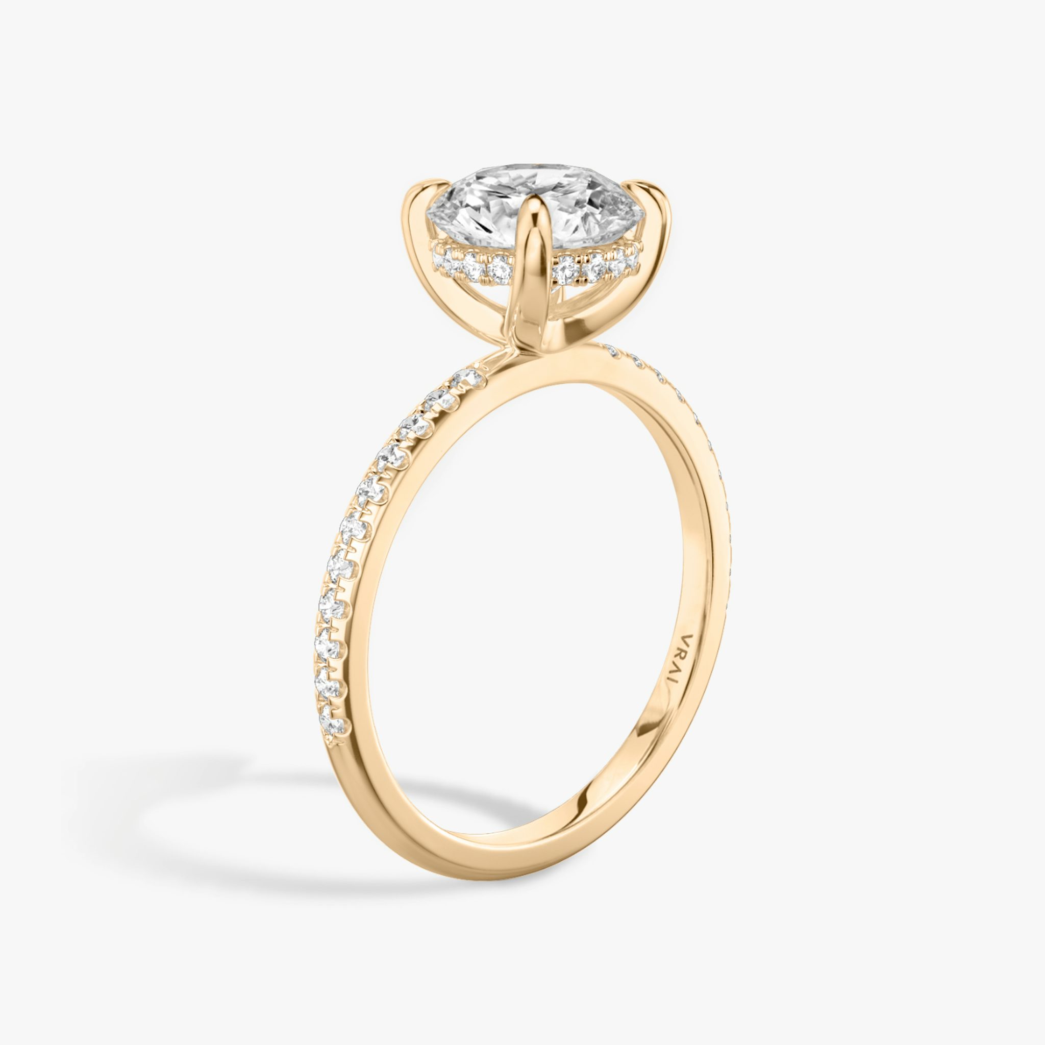 The Classic Hidden Halo | Round Brilliant | 14k | Rose Gold | bandAccent: Pavé | bandWidth: standard | caratWeight: other | prongStyle: Plain | diamondOrientation: vertical