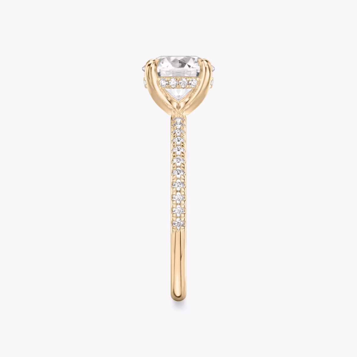 The Classic Hidden Halo | Round Brilliant | 14k | Rose Gold | bandAccent: Pavé | bandWidth: standard | caratWeight: 1.5ct | prongStyle: Plain | diamondOrientation: vertical