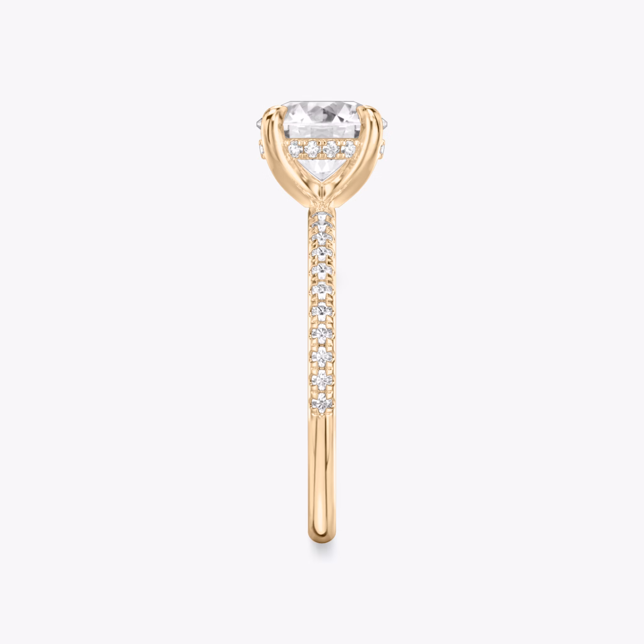 The Classic Hidden Halo | Round Brilliant | 14k | Rose Gold | bandAccent: Pavé | bandWidth: standard | caratWeight: other | prongStyle: Plain | diamondOrientation: vertical