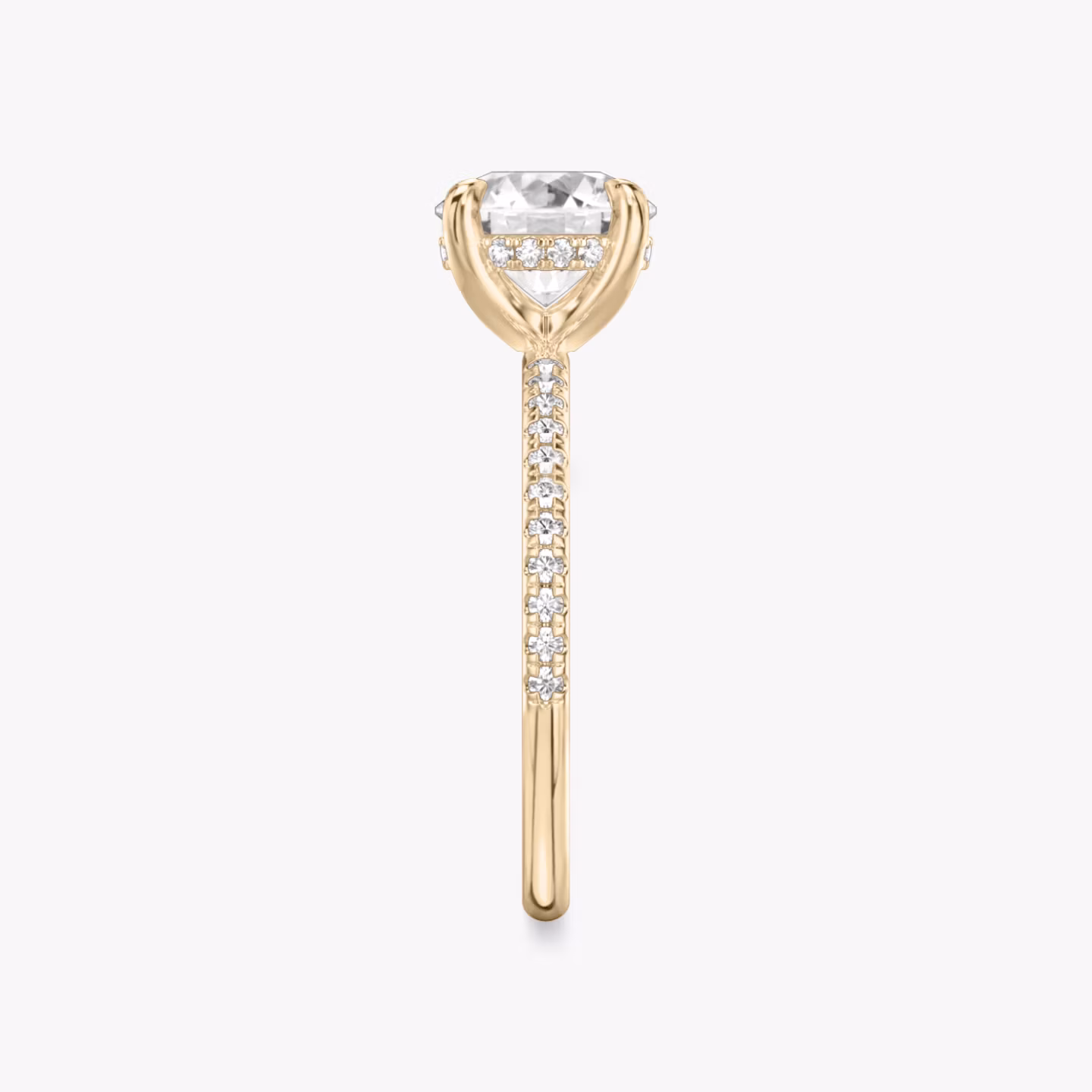 The Classic Hidden Halo | Round Brilliant | 14k | Rose Gold | bandAccent: Pavé | bandWidth: standard | caratWeight: 1.0ct | prongStyle: Plain | diamondOrientation: vertical
