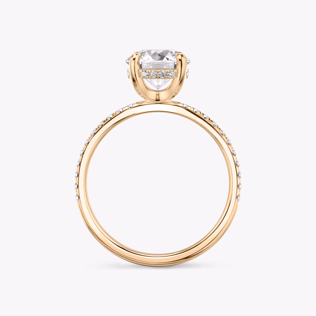 The Classic Hidden Halo | Round Brilliant | 14k | Rose Gold | bandAccent: Pavé | bandWidth: standard | caratWeight: 1.5ct | prongStyle: Plain | diamondOrientation: vertical