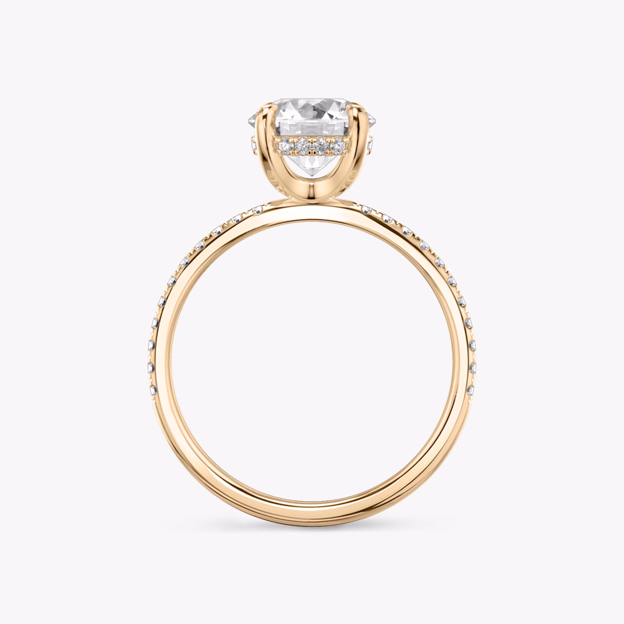 The Classic Hidden Halo | Round Brilliant | 14k | Rose Gold | bandAccent: Pavé | bandWidth: standard | caratWeight: other | prongStyle: Plain | diamondOrientation: vertical