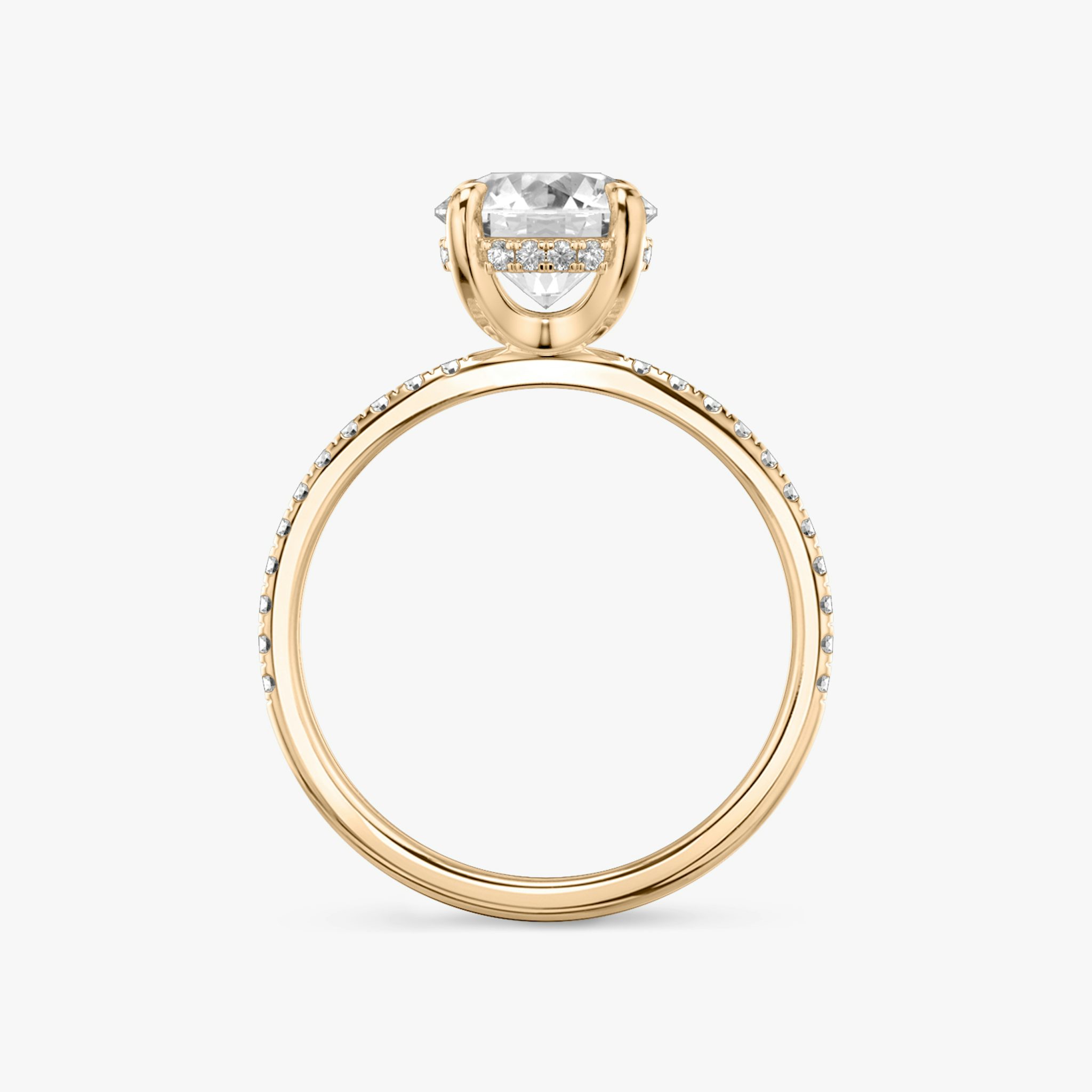 The Classic Hidden Halo | Round Brilliant | 14k | Rose Gold | bandAccent: Pavé | bandWidth: standard | caratWeight: other | prongStyle: Plain | diamondOrientation: vertical