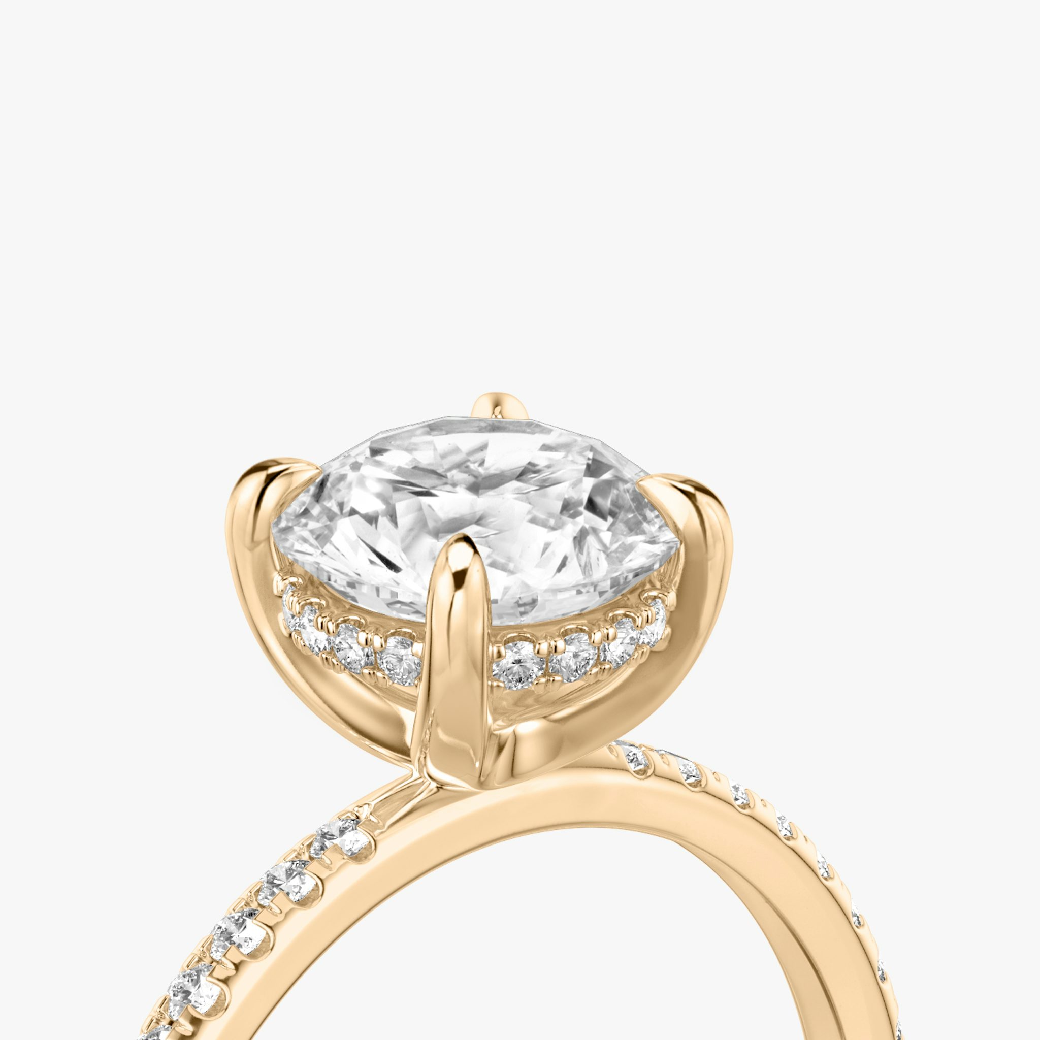 The Classic Hidden Halo | Round Brilliant | 14k | Rose Gold | bandAccent: Pavé | bandWidth: standard | caratWeight: other | prongStyle: Plain | diamondOrientation: vertical