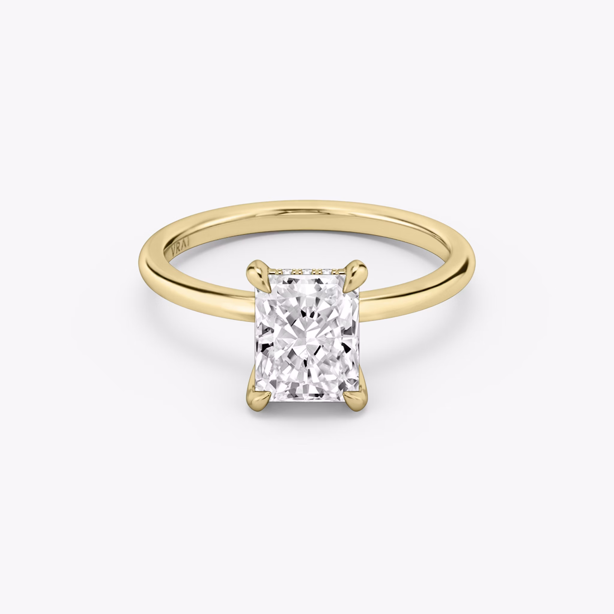 The Classic Hidden Halo | Radiant | 18k | Yellow Gold | bandAccent: Plain | bandWidth: standard | prongStyle: Plain | diamondOrientation: vertical | caratWeight: other