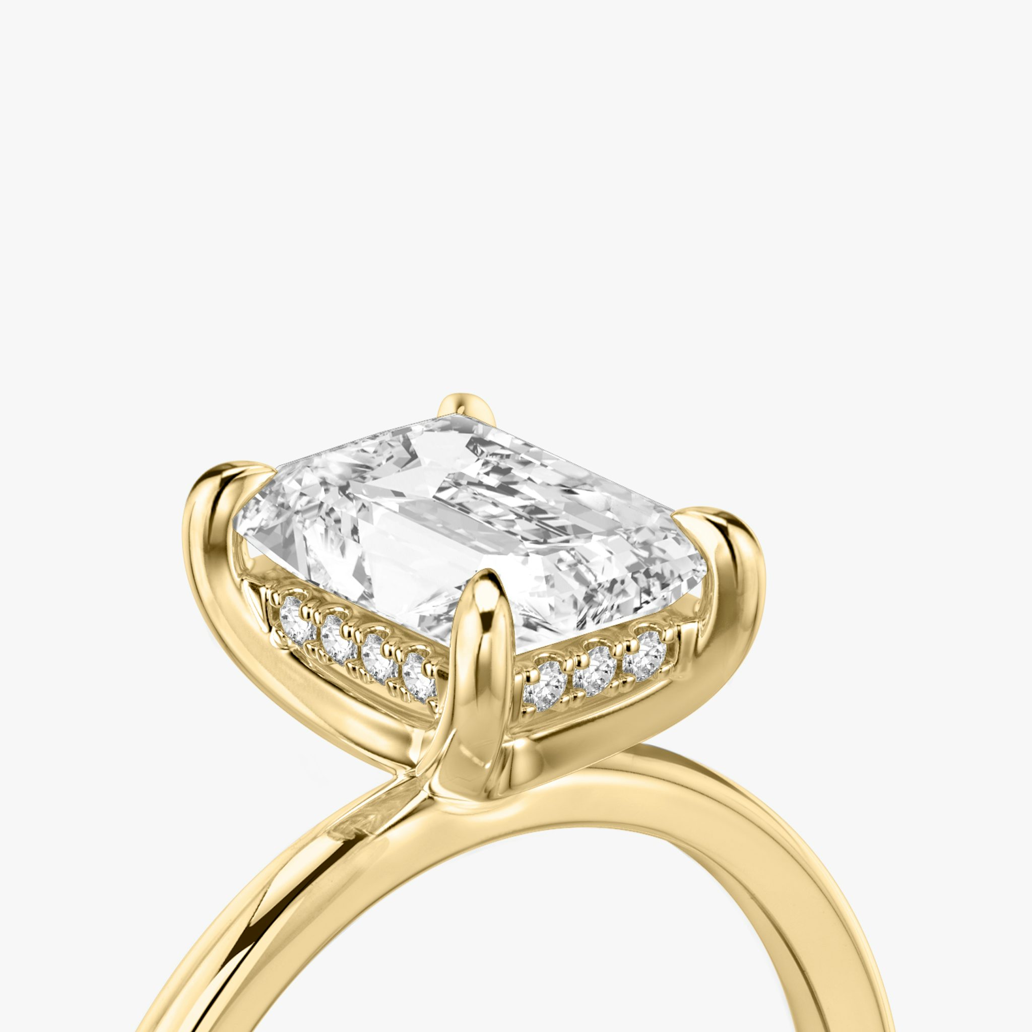 The Classic Hidden Halo | Radiant | 18k | Yellow Gold | bandAccent: Plain | bandWidth: standard | prongStyle: Plain | diamondOrientation: vertical | caratWeight: other