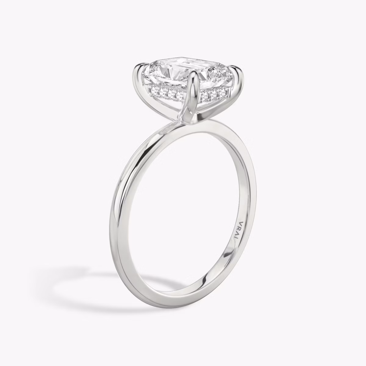 The Classic Hidden Halo | Radiant | 18k | White Gold | bandAccent: Plain | bandWidth: standard | prongStyle: Plain | diamondOrientation: vertical | caratWeight: other