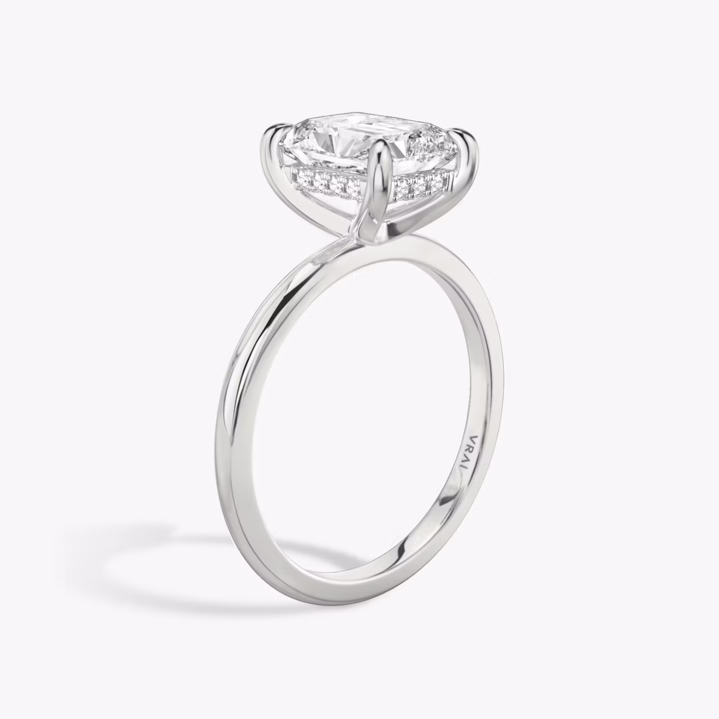 The Classic Hidden Halo | Radiant | 18k | White Gold | bandAccent: Plain | bandWidth: standard | prongStyle: Plain | diamondOrientation: vertical | caratWeight: other