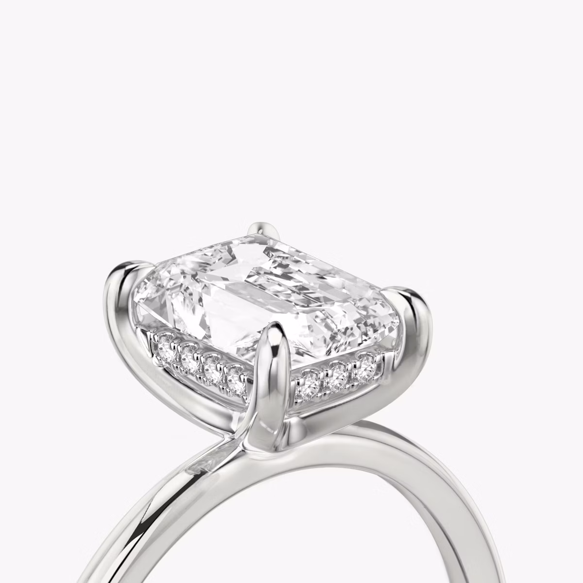 The Classic Hidden Halo | Radiant | 18k | White Gold | bandAccent: Plain | bandWidth: standard | prongStyle: Plain | diamondOrientation: vertical | caratWeight: other