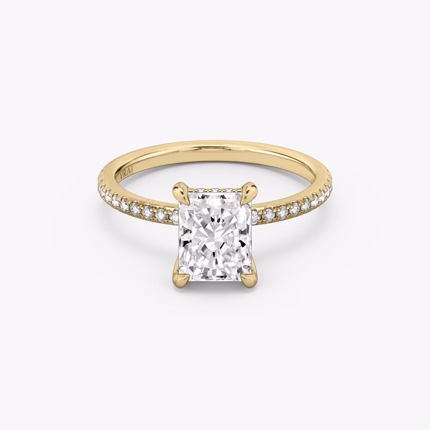 The Classic Hidden Halo | Radiant | 18k | Yellow Gold | bandAccent: Pavé | bandWidth: standard | prongStyle: Plain | diamondOrientation: vertical | caratWeight: other
