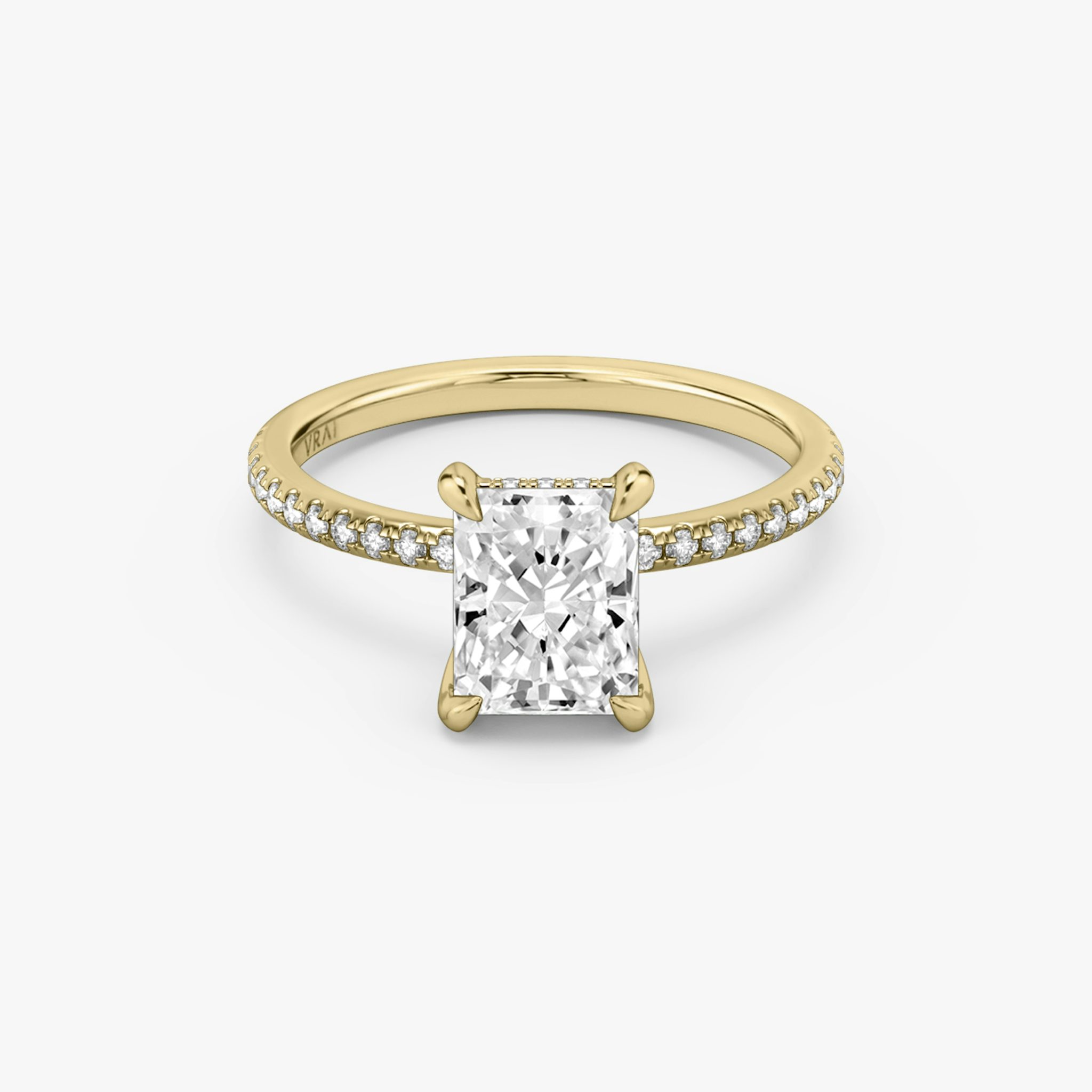 The Classic Hidden Halo | Radiant | 18k | Yellow Gold | bandAccent: Pavé | bandWidth: standard | prongStyle: Plain | diamondOrientation: vertical | caratWeight: other