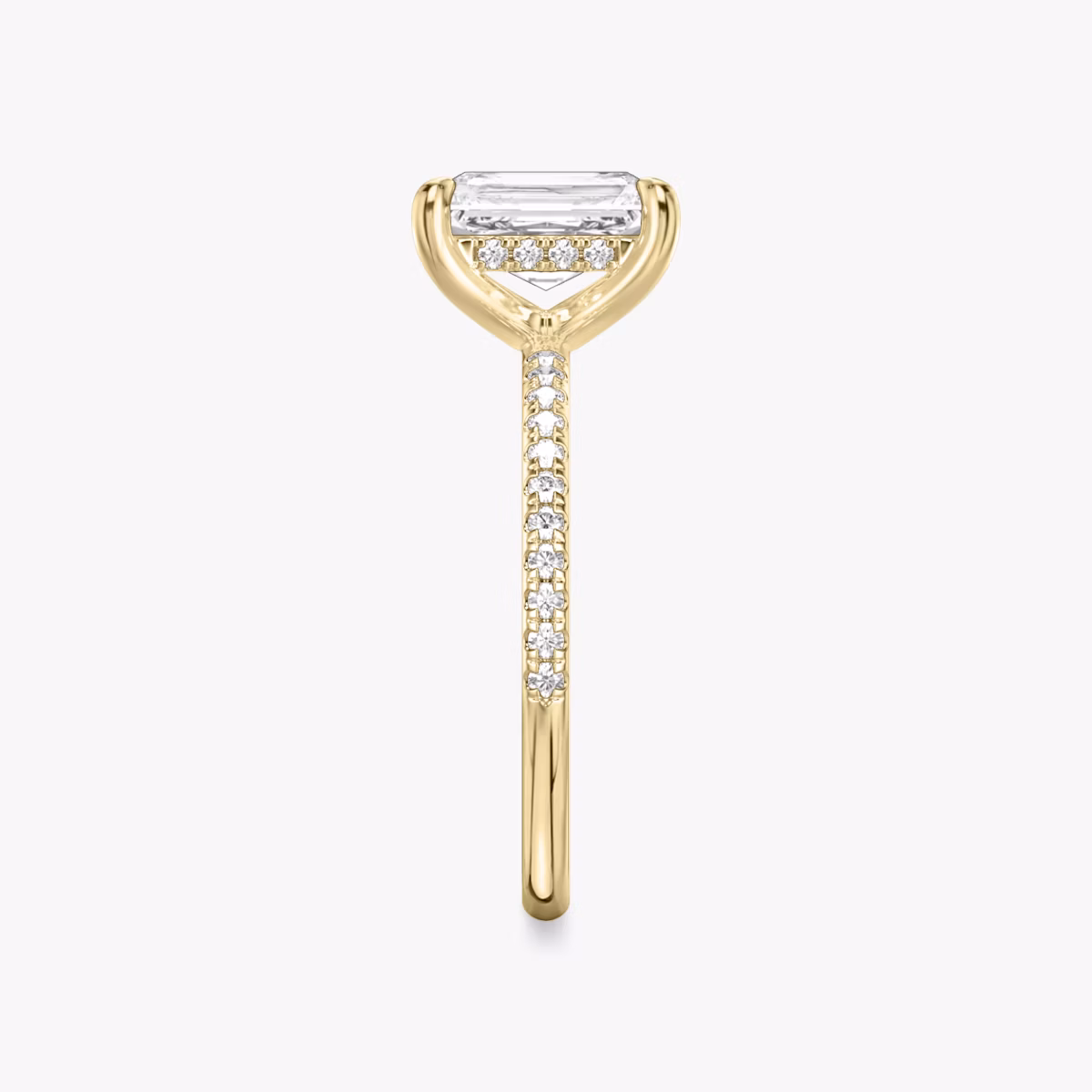 The Classic Hidden Halo | Radiant | 18k | Yellow Gold | bandAccent: Pavé | bandWidth: standard | prongStyle: Plain | diamondOrientation: vertical | caratWeight: other