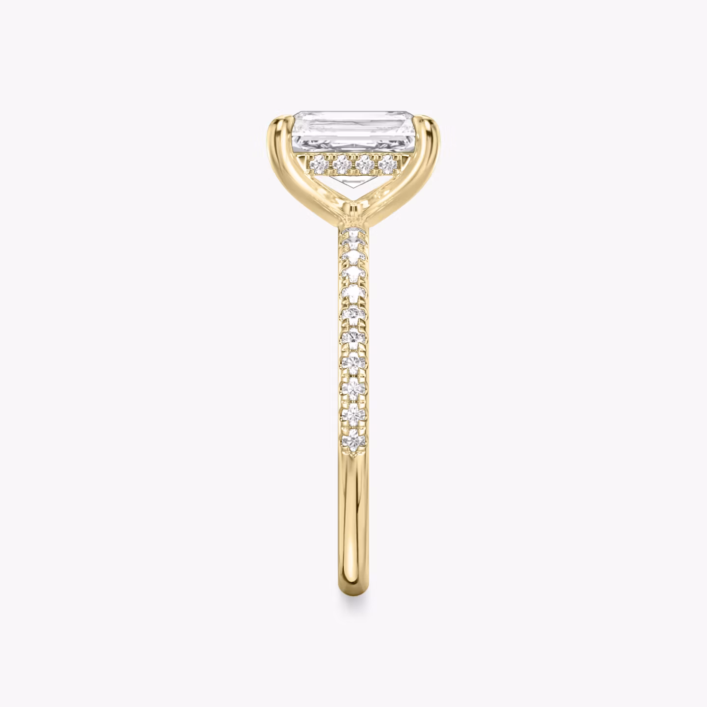 The Classic Hidden Halo | Radiant | 18k | Yellow Gold | bandAccent: Pavé | bandWidth: standard | prongStyle: Plain | diamondOrientation: vertical | caratWeight: other