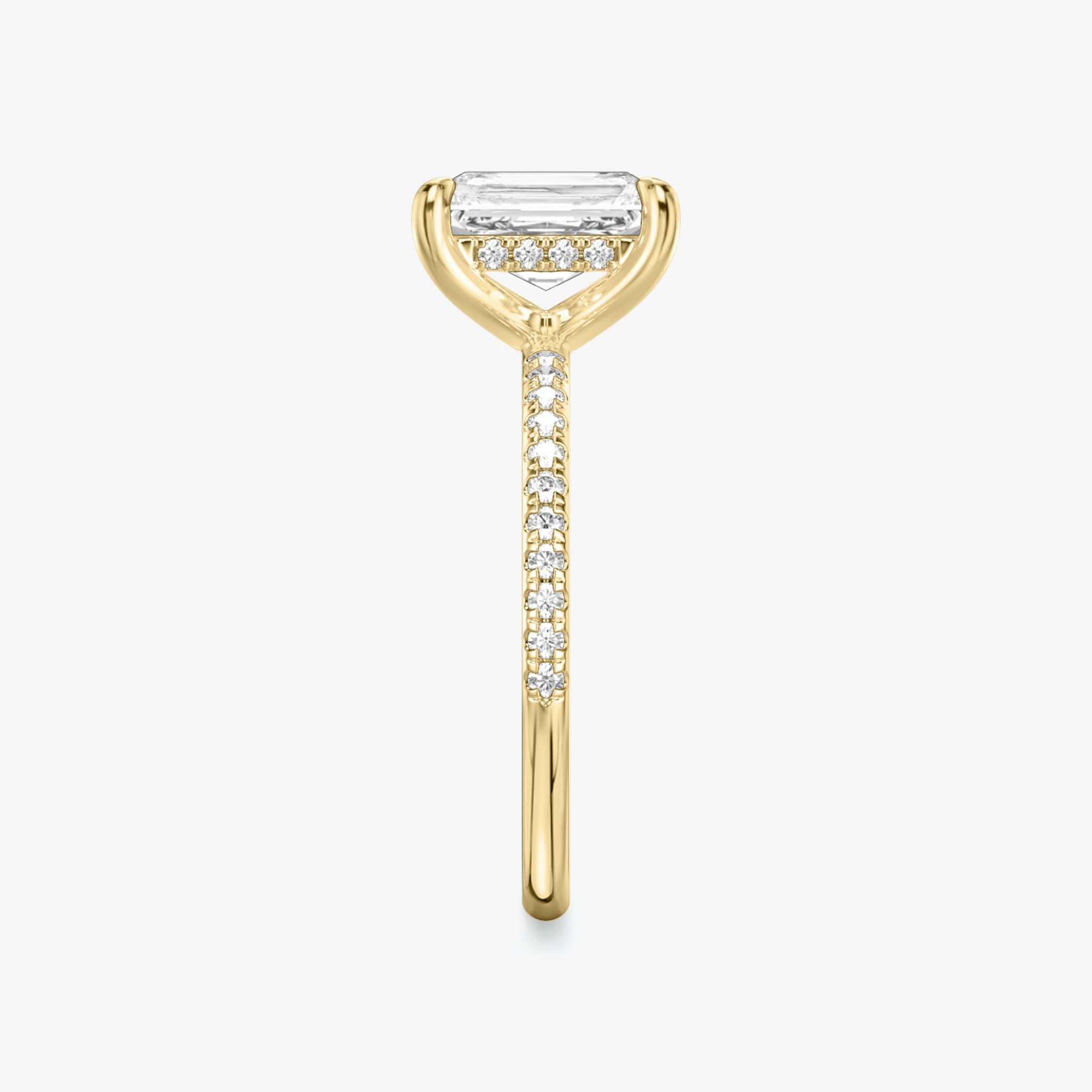 The Classic Hidden Halo | Radiant | 18k | Yellow Gold | bandAccent: Pavé | bandWidth: standard | prongStyle: Plain | diamondOrientation: vertical | caratWeight: other