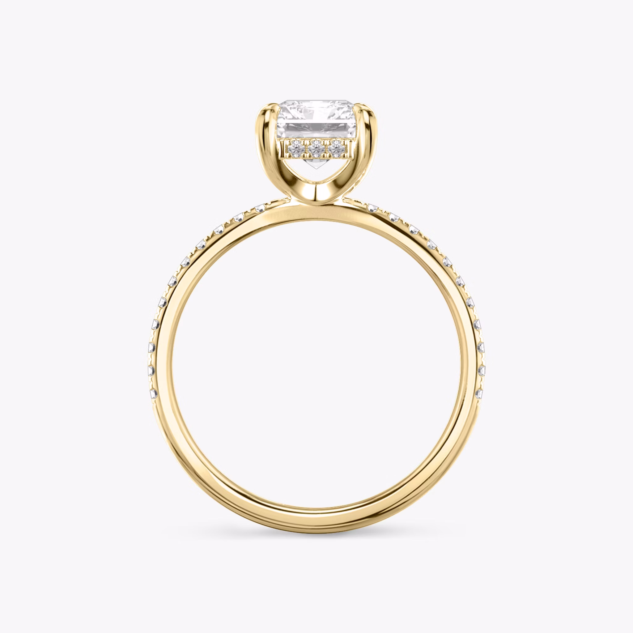 The Classic Hidden Halo | Radiant | 18k | Yellow Gold | bandAccent: Pavé | bandWidth: standard | prongStyle: Plain | diamondOrientation: vertical | caratWeight: other
