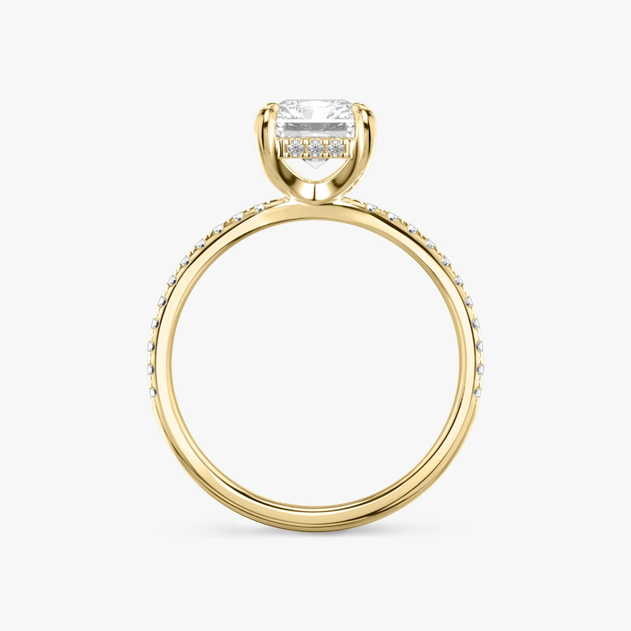 The Classic Hidden Halo | Radiant | 18k | Yellow Gold | bandAccent: Pavé | bandWidth: standard | prongStyle: Plain | diamondOrientation: vertical | caratWeight: other