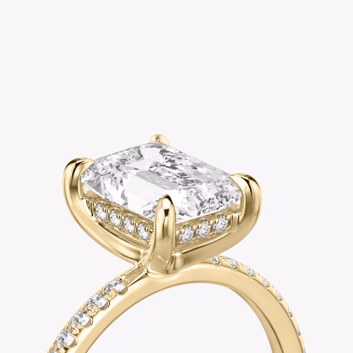 The Classic Hidden Halo | Radiant | 18k | Yellow Gold | bandAccent: Pavé | bandWidth: standard | prongStyle: Plain | diamondOrientation: vertical | caratWeight: other