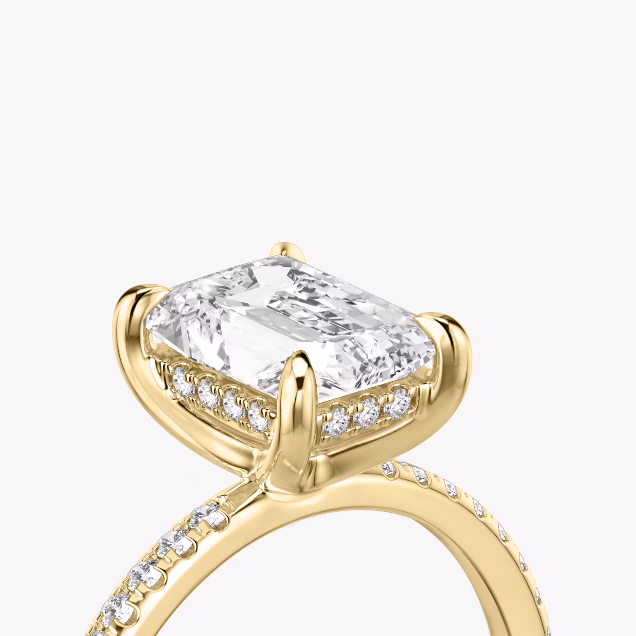 The Classic Hidden Halo | Radiant | 18k | Yellow Gold | bandAccent: Pavé | bandWidth: standard | prongStyle: Plain | diamondOrientation: vertical | caratWeight: other
