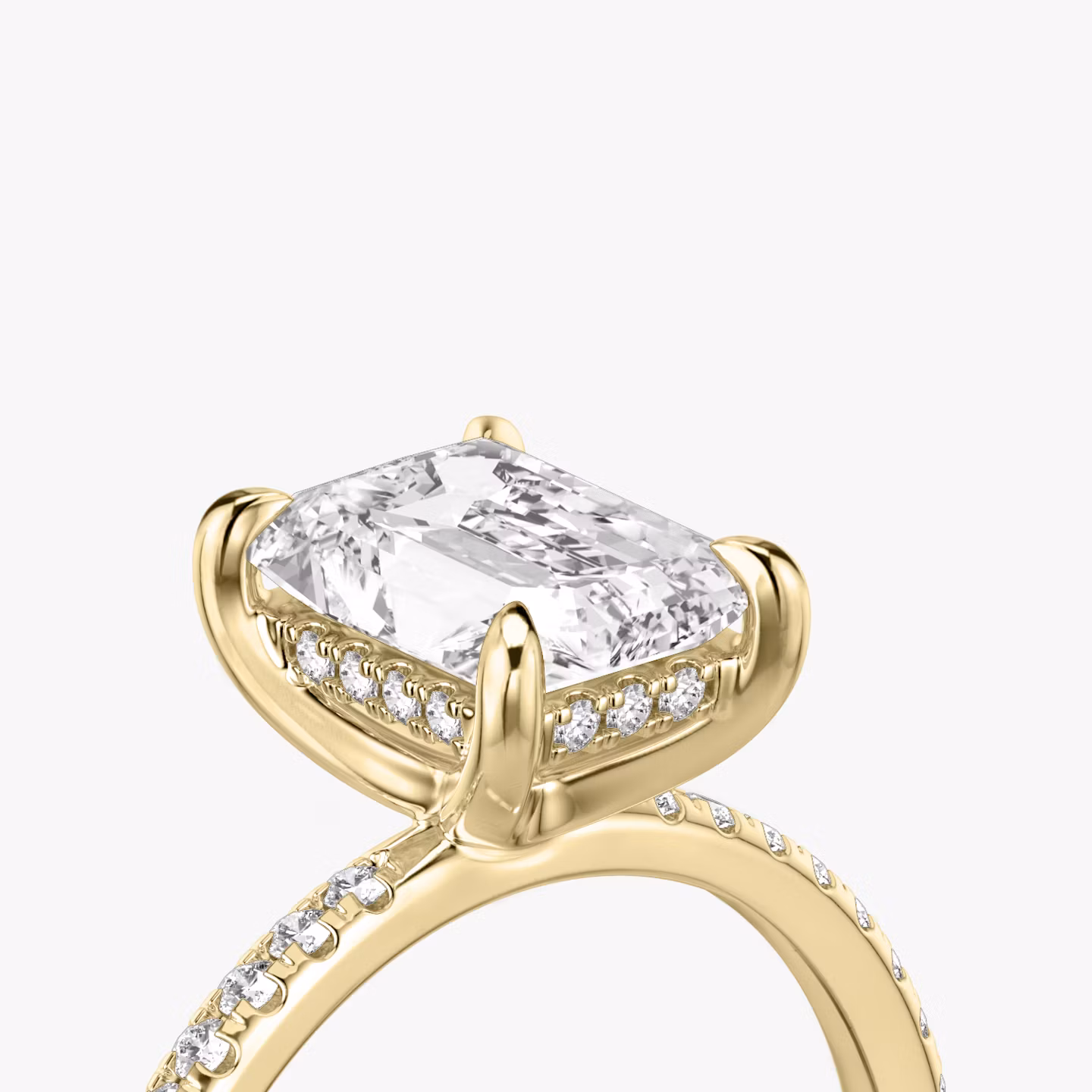 The Classic Hidden Halo | Radiant | 18k | Yellow Gold | bandAccent: Pavé | bandWidth: standard | prongStyle: Plain | diamondOrientation: vertical | caratWeight: other
