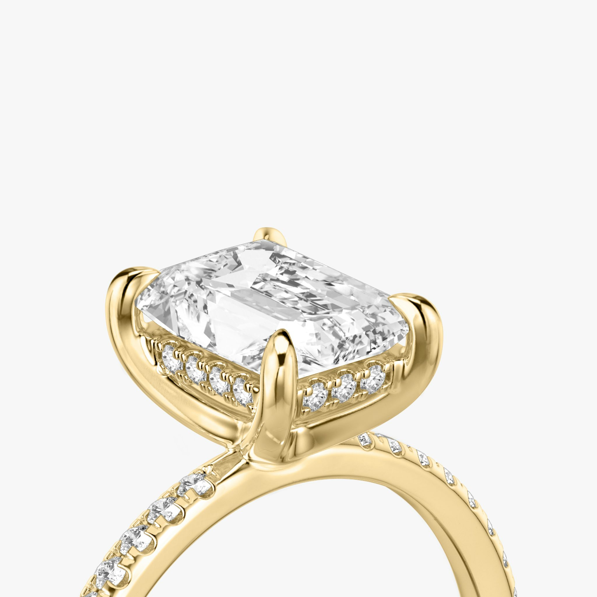 The Classic Hidden Halo | Radiant | 18k | Yellow Gold | bandAccent: Pavé | bandWidth: standard | prongStyle: Plain | diamondOrientation: vertical | caratWeight: other