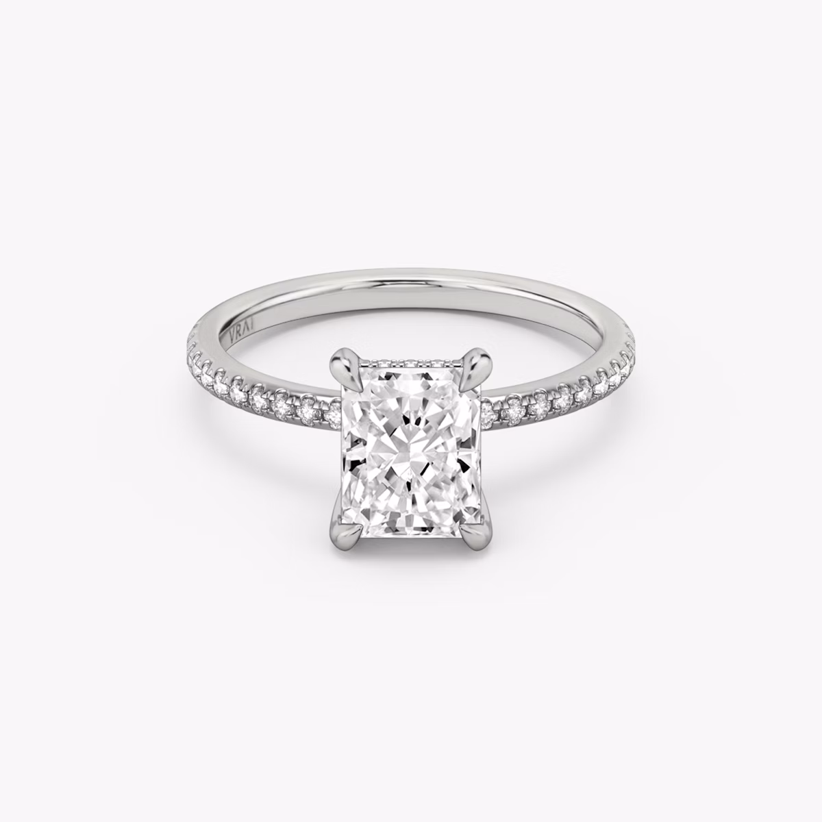 The Classic Hidden Halo | Radiant | 18k | White Gold | bandAccent: Pavé | bandWidth: standard | prongStyle: Plain | diamondOrientation: vertical | caratWeight: other