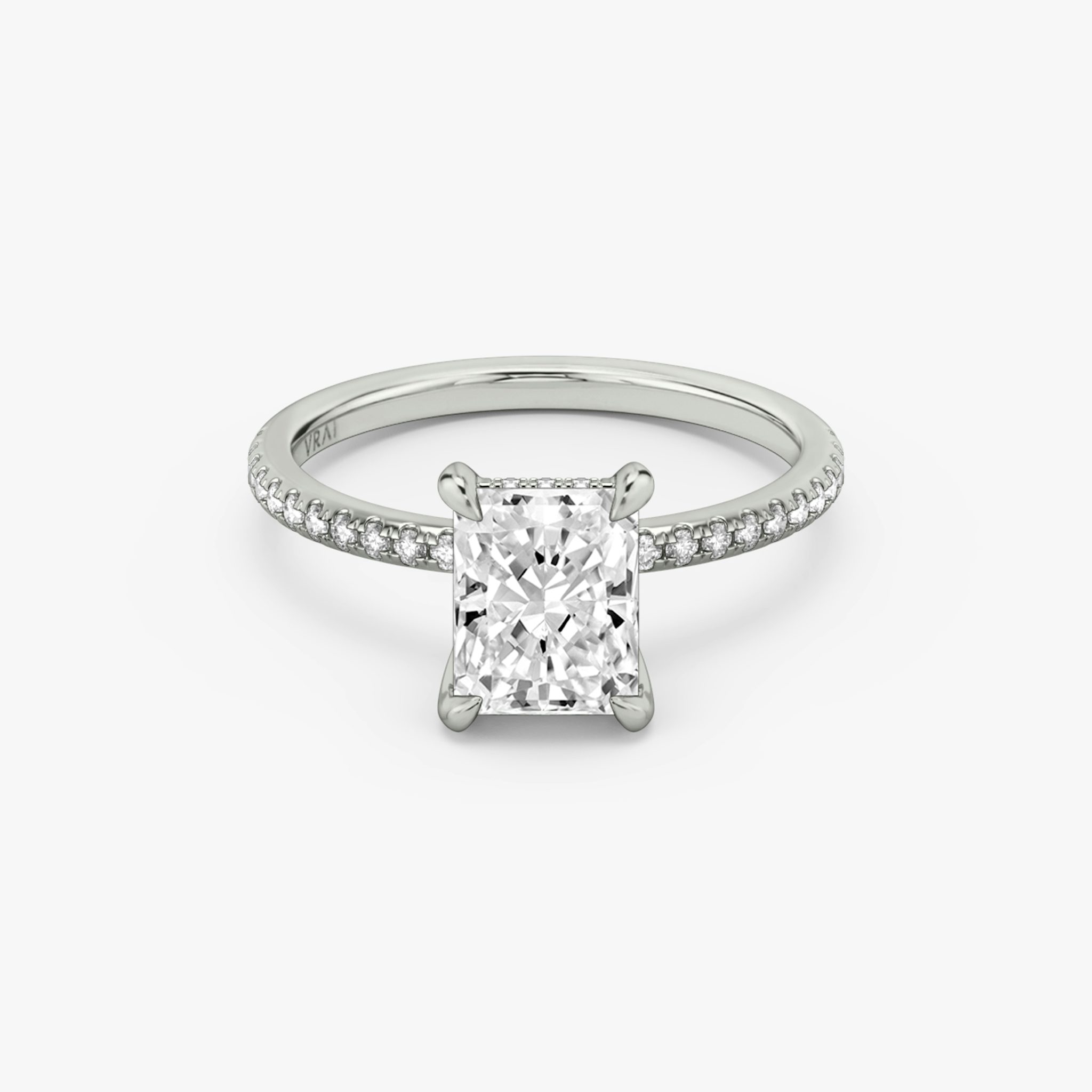 The Classic Hidden Halo | Radiant | 18k | White Gold | bandAccent: Pavé | bandWidth: standard | prongStyle: Plain | diamondOrientation: vertical | caratWeight: other
