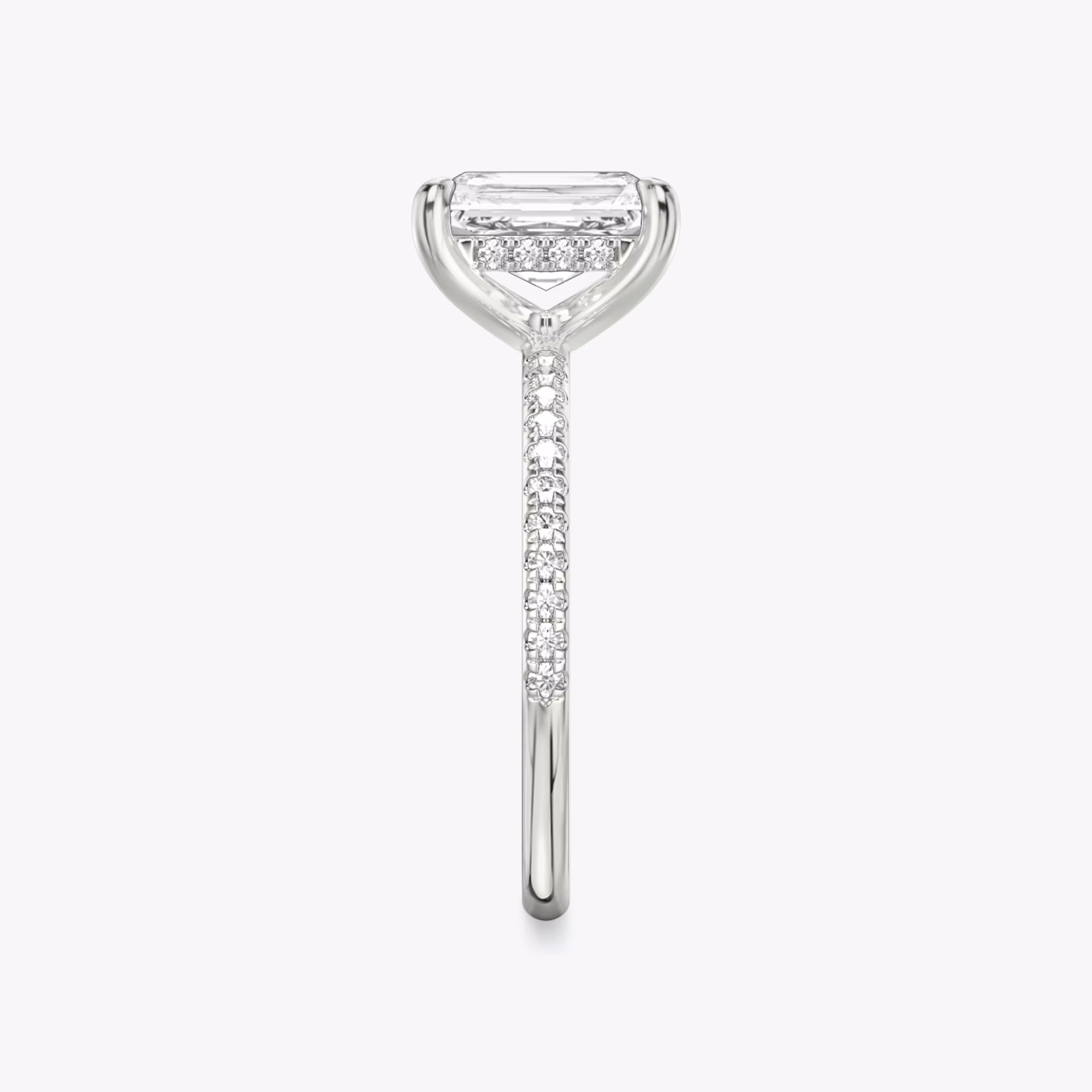 The Classic Hidden Halo | Radiant | 18k | White Gold | bandAccent: Pavé | bandWidth: standard | prongStyle: Plain | diamondOrientation: vertical | caratWeight: other