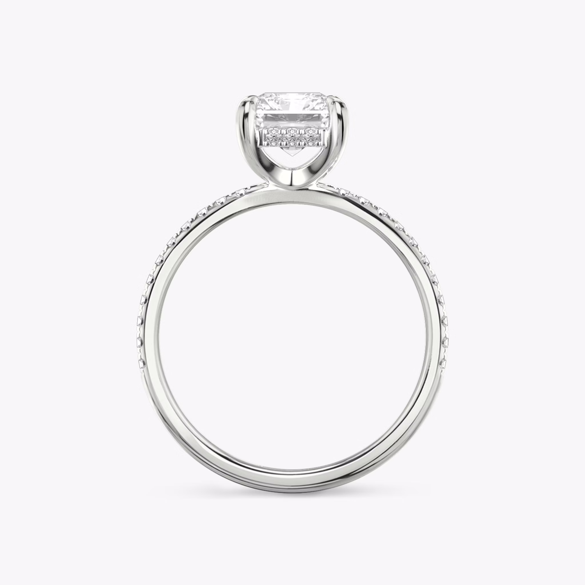 The Classic Hidden Halo | Radiant | 18k | White Gold | bandAccent: Pavé | bandWidth: standard | prongStyle: Plain | diamondOrientation: vertical | caratWeight: other