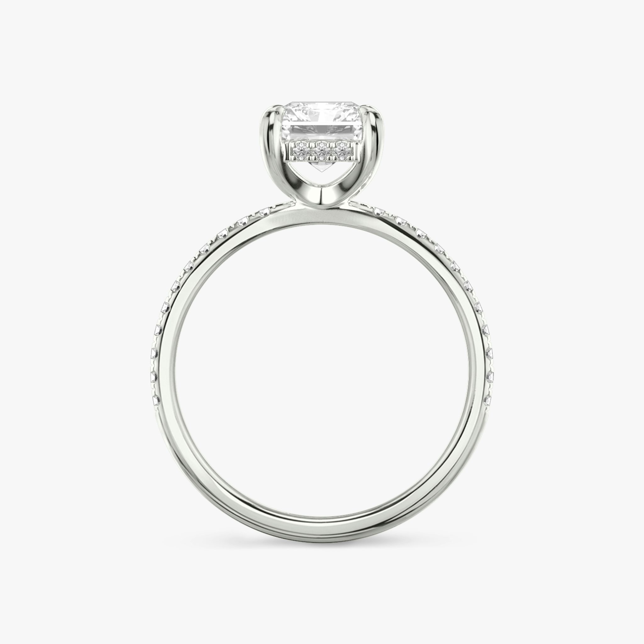 The Classic Hidden Halo | Radiant | 18k | White Gold | bandAccent: Pavé | bandWidth: standard | prongStyle: Plain | diamondOrientation: vertical | caratWeight: other