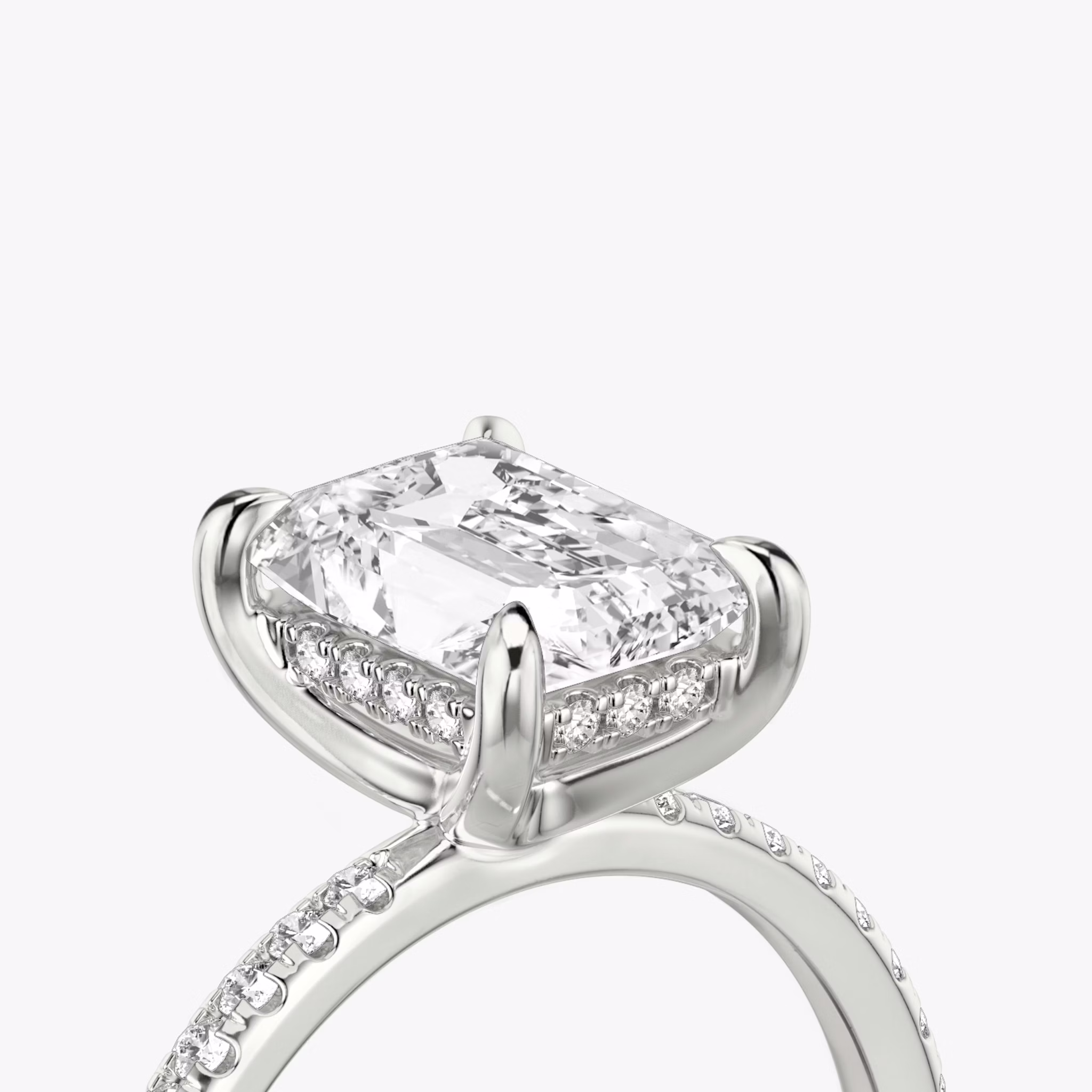 The Classic Hidden Halo | Radiant | 18k | White Gold | bandAccent: Pavé | bandWidth: standard | prongStyle: Plain | diamondOrientation: vertical | caratWeight: other