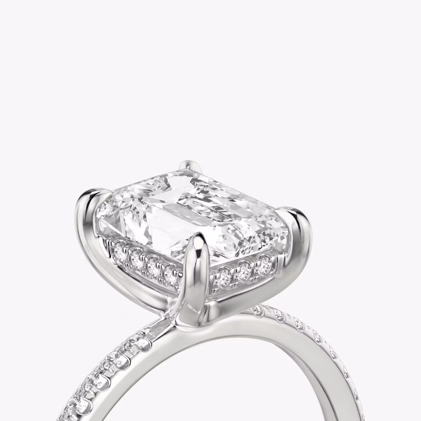 The Classic Hidden Halo | Radiant | Platinum | bandAccent: Pavé | bandWidth: standard | prongStyle: Plain | diamondOrientation: vertical | caratWeight: other