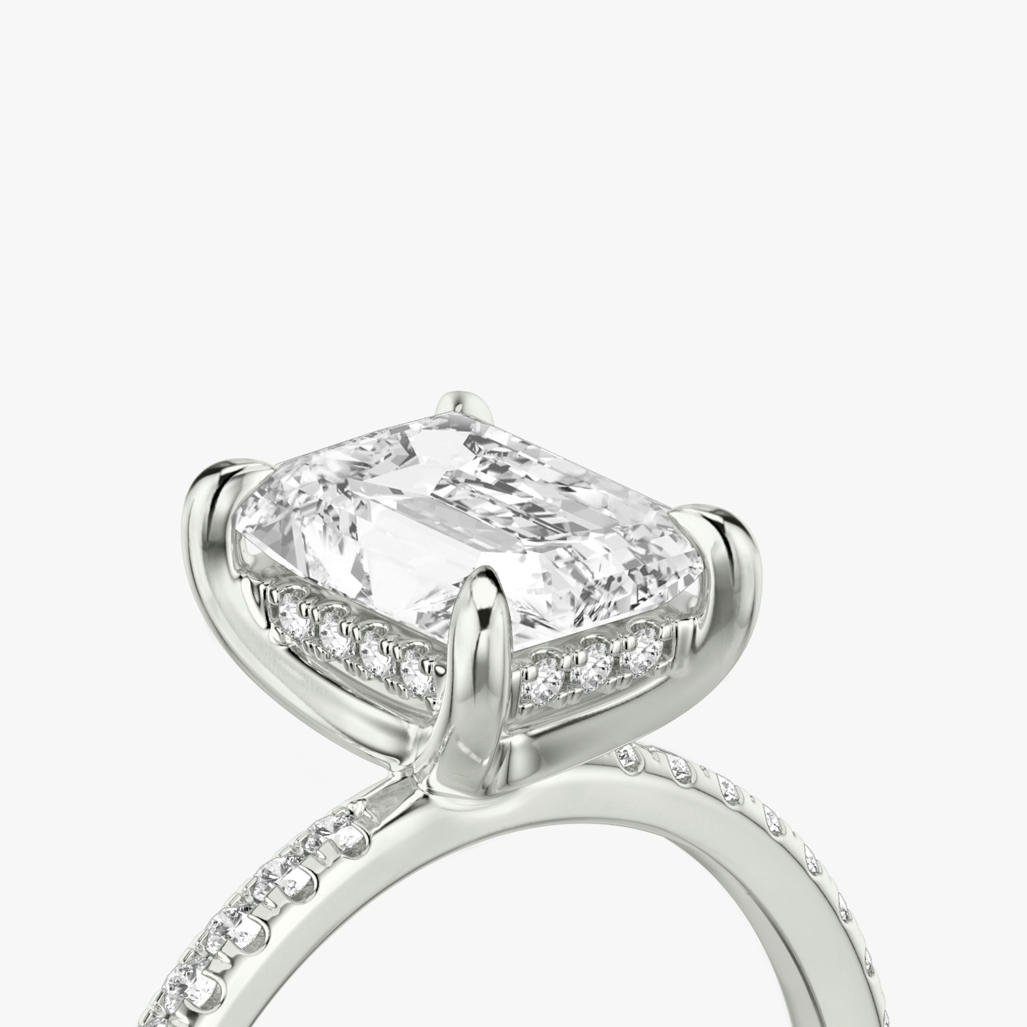 The Classic Hidden Halo | Radiant | 18k | White Gold | bandAccent: Pavé | bandWidth: standard | prongStyle: Plain | diamondOrientation: vertical | caratWeight: other
