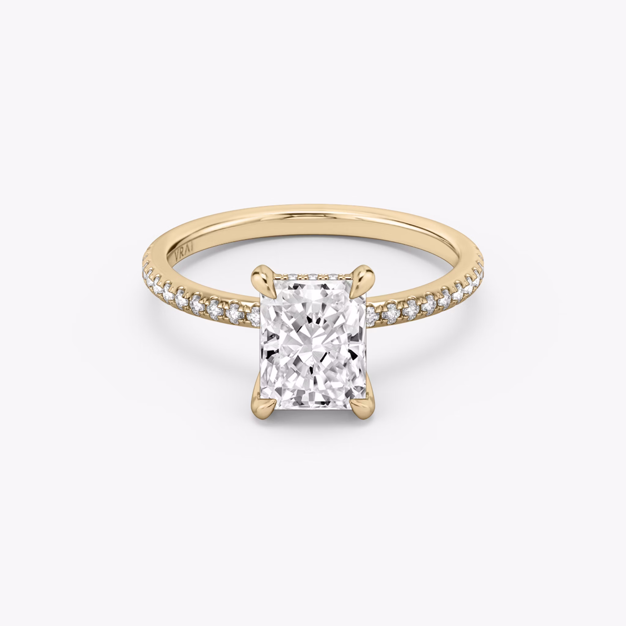 The Classic Hidden Halo | Radiant | 14k | Rose Gold | bandAccent: Pavé | bandWidth: standard | prongStyle: Plain | diamondOrientation: vertical | caratWeight: other
