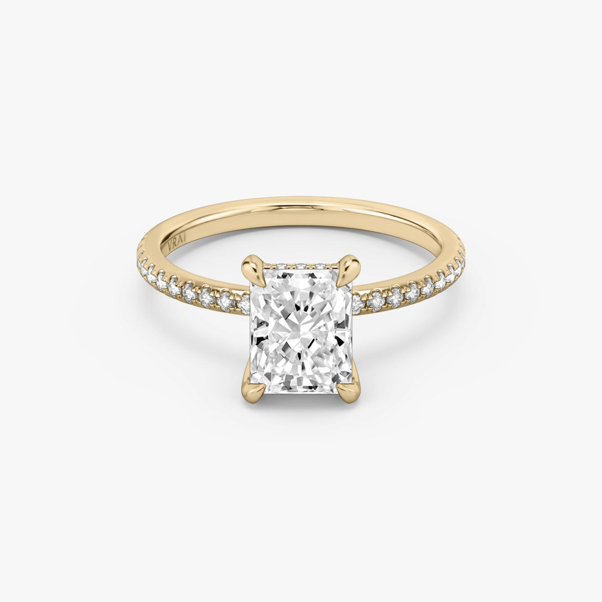 The Classic Hidden Halo | Radiant | 14k | Rose Gold | bandAccent: Pavé | bandWidth: standard | prongStyle: Plain | diamondOrientation: vertical | caratWeight: other