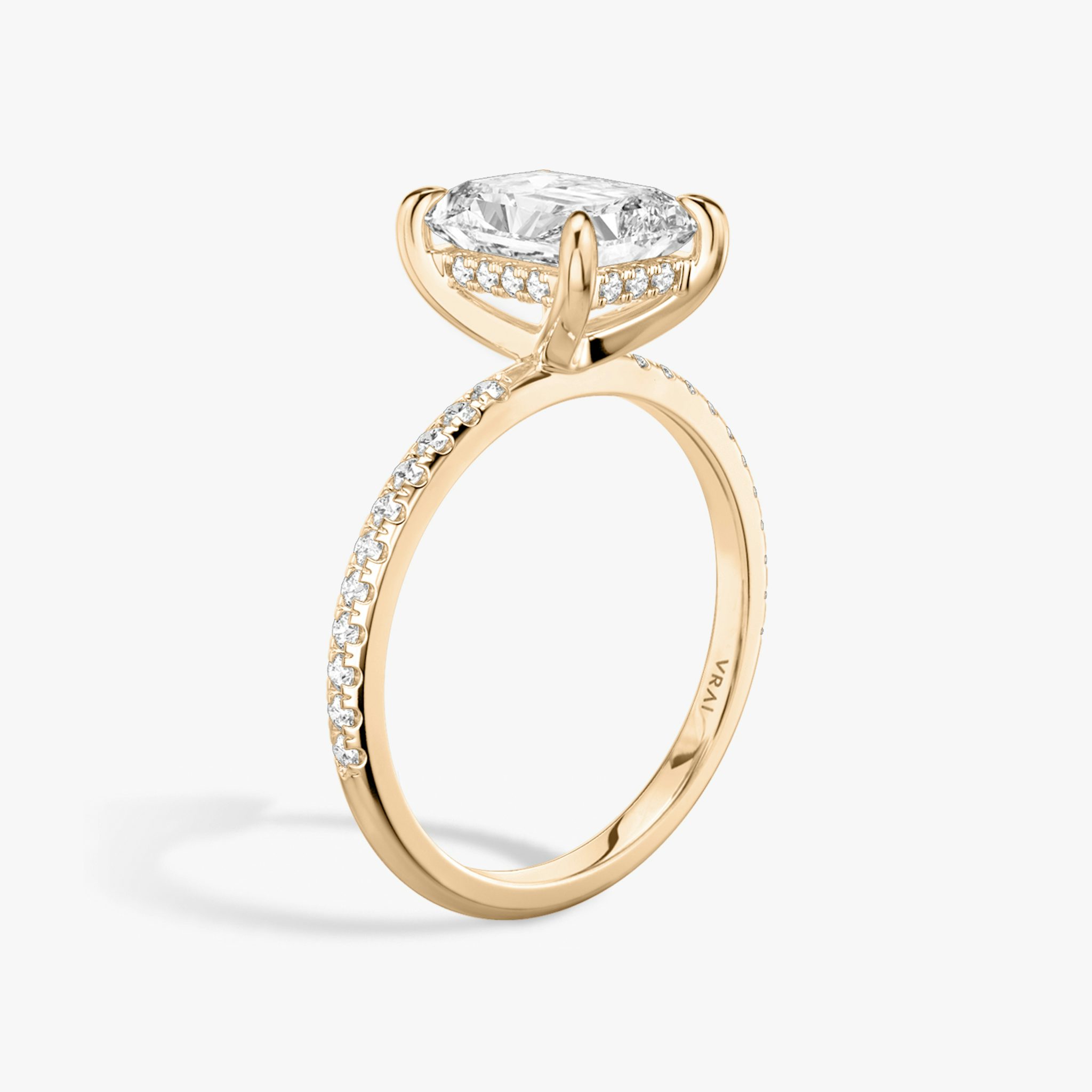 The Classic Hidden Halo | Radiant | 14k | Rose Gold | bandAccent: Pavé | bandWidth: standard | prongStyle: Plain | diamondOrientation: vertical | caratWeight: other
